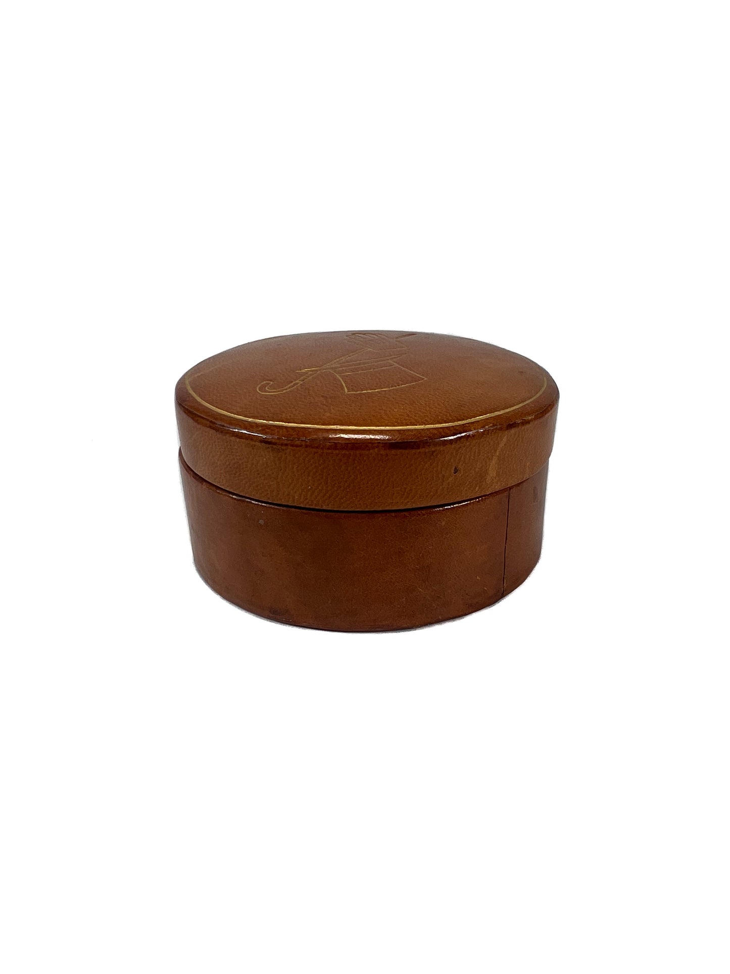 Vintage Jewelry Box - Genuine Leather - Embossed Gold Top Hat, Cane and Glove - Roos Bros California - Made In Italy