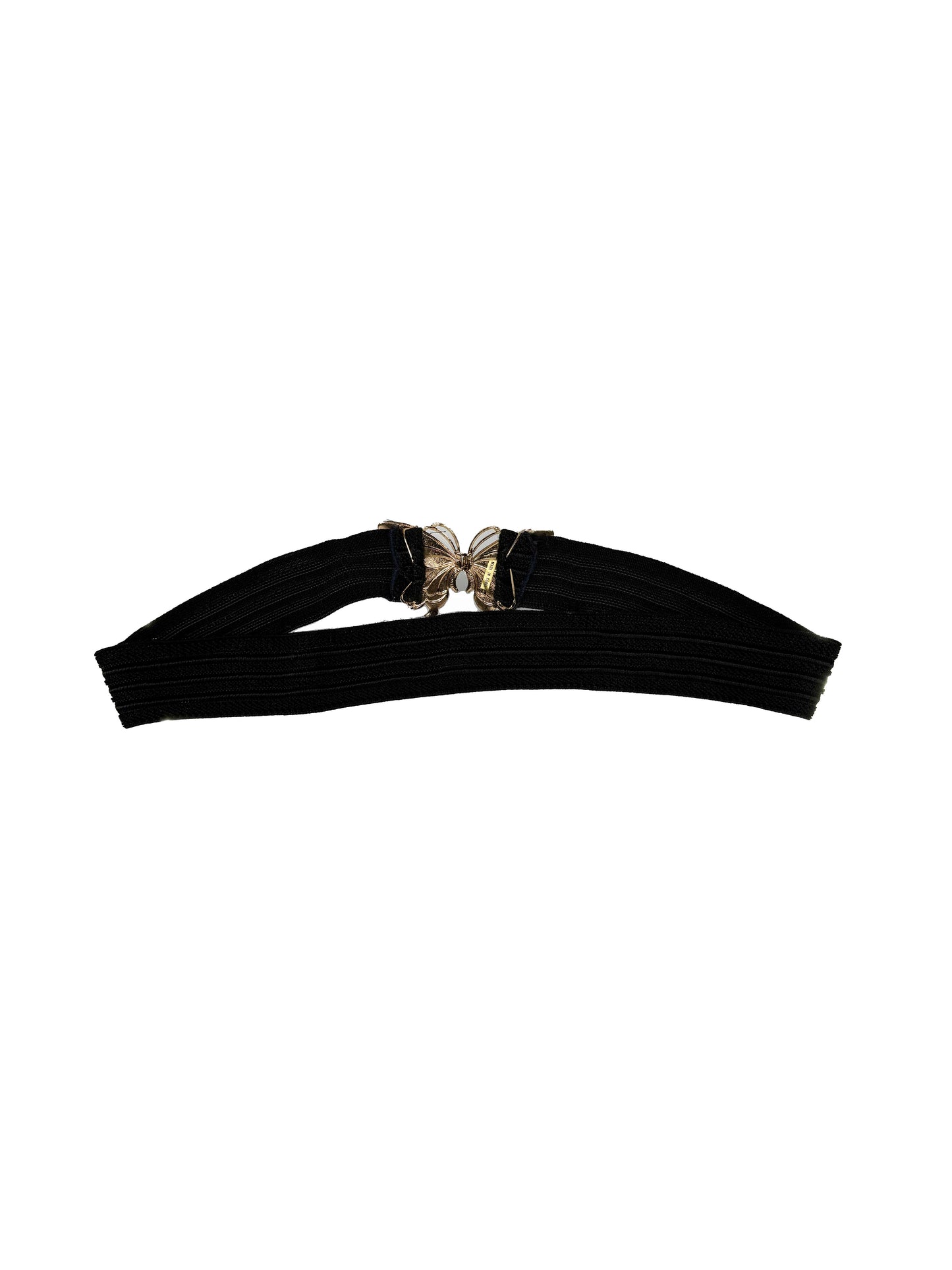 Vintage Accessories - Butterfly Clasp Elastic Waist Belt - Black - Made In Korea