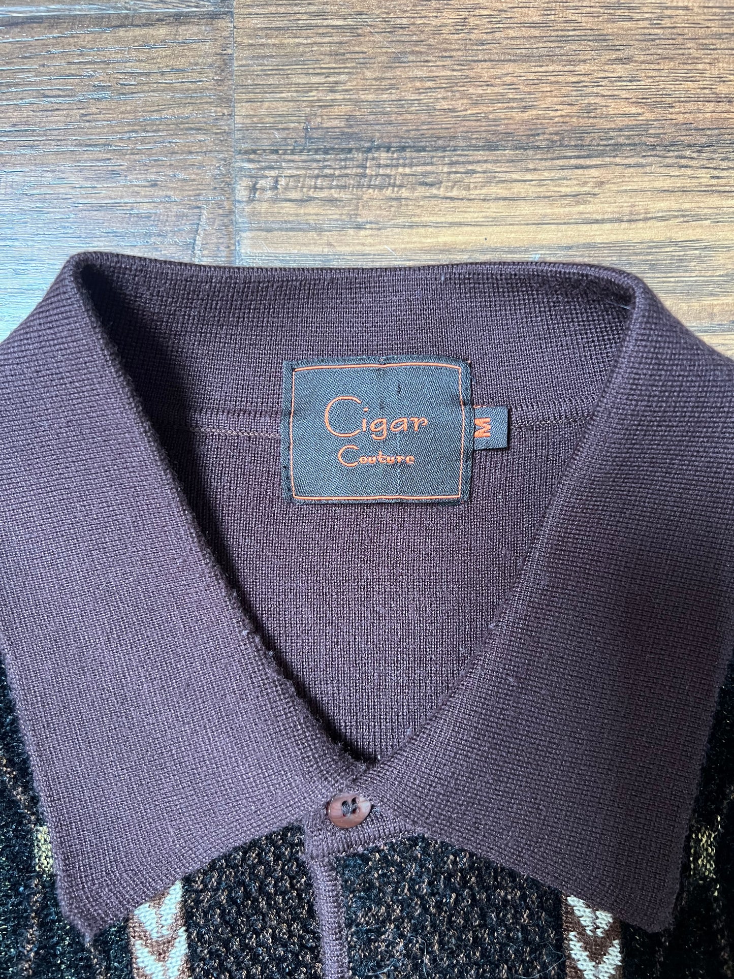 Vintage Clothing - Long Sleeve Polo Shirt - Brown Velour - Cigar Couture - Medium