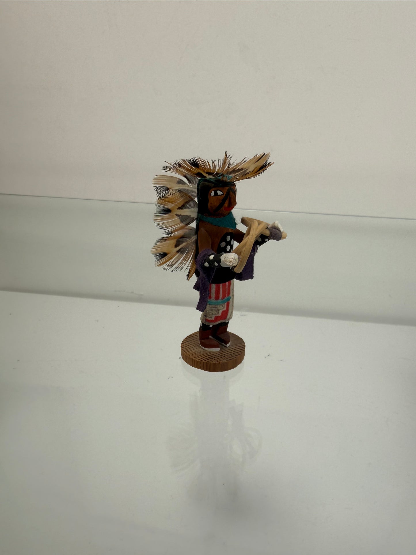 Vintage Kachina Doll - 3.5" Tall Navajo Miniature - Hand Painted Hoop Dancer