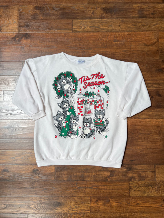 Vintage Clothing - Pullover Sweatshirt - Meowy Christmas - Saxon Cove - Medium