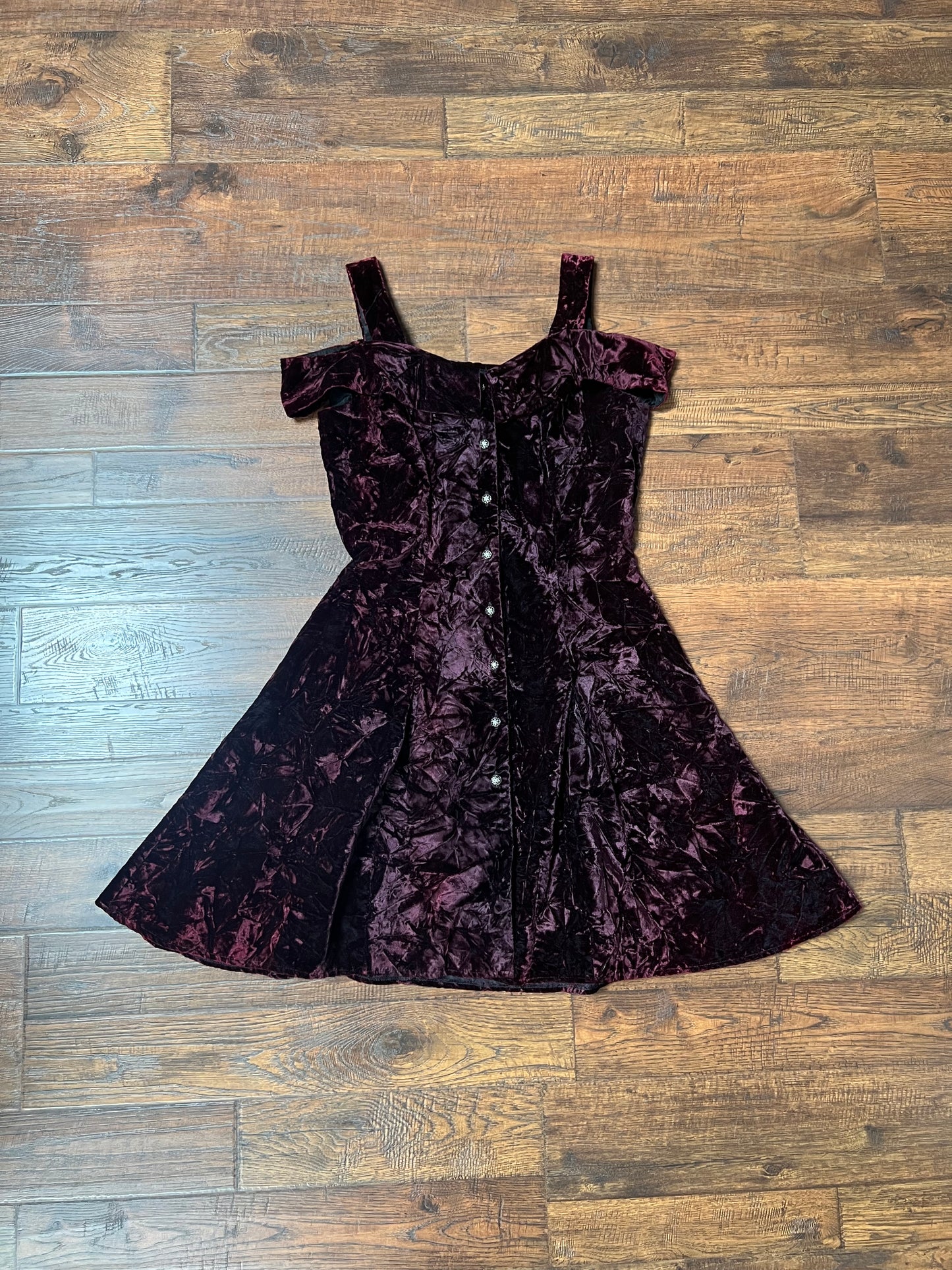 Vintage Clothing - Skater Dress - Off Shoulder - Purple Velvet - Medium - Rampage