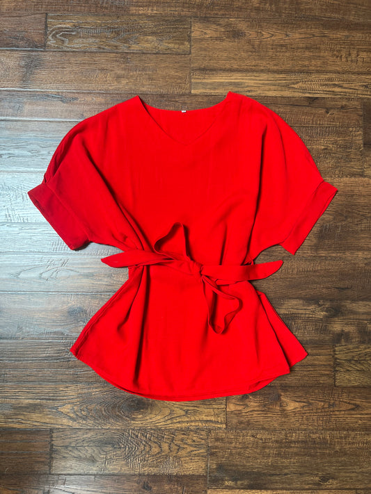 Vintage Clothing - Tie Waist Blouse - Red - Medium