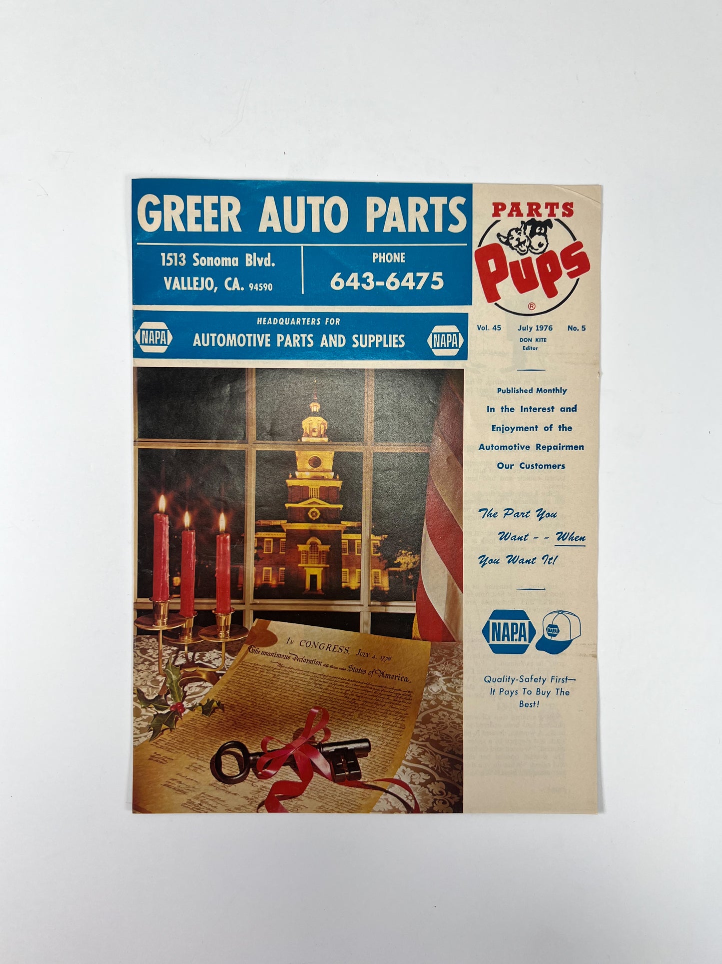 Vintage Ephemera - Magazine - Napa Parts & Pups - Greer Auto Parts - July 1976