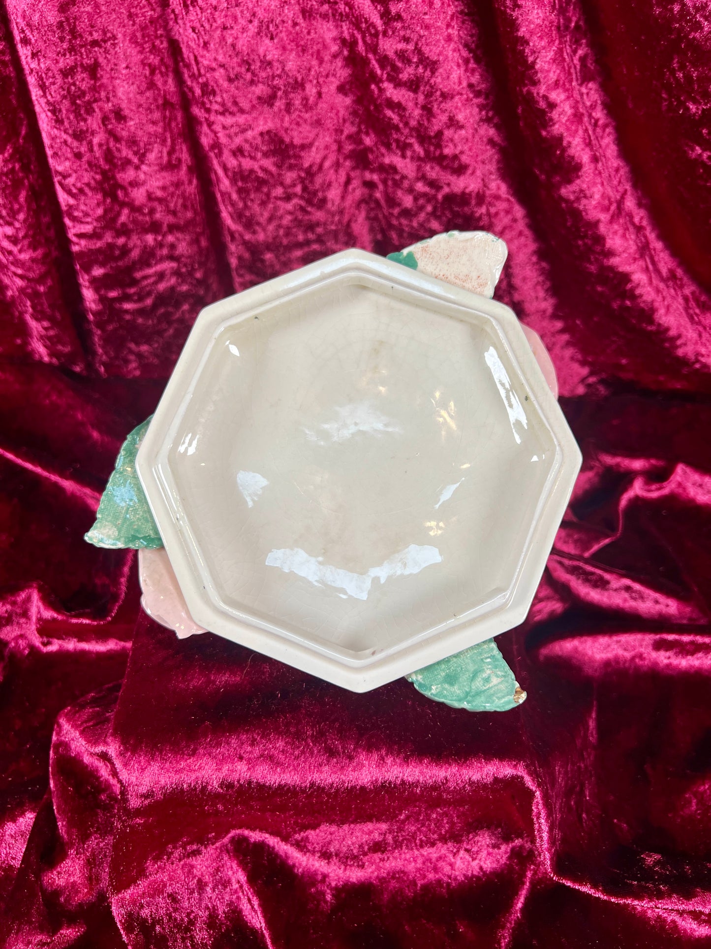 Vintage Trinket Dish - Ceramic - Giant Pink Rose - Chipped