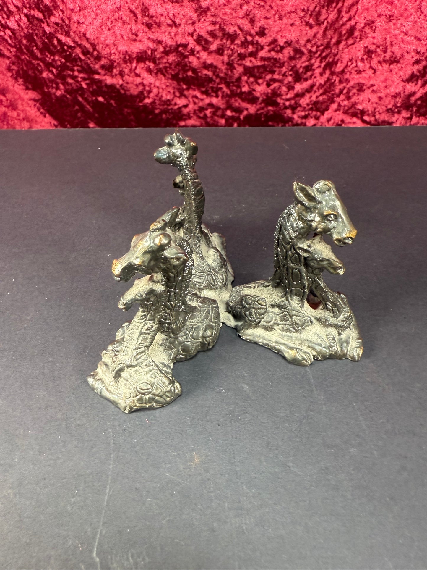 Vintage Trinket - Pewter Egg Stand - Giraffe Family