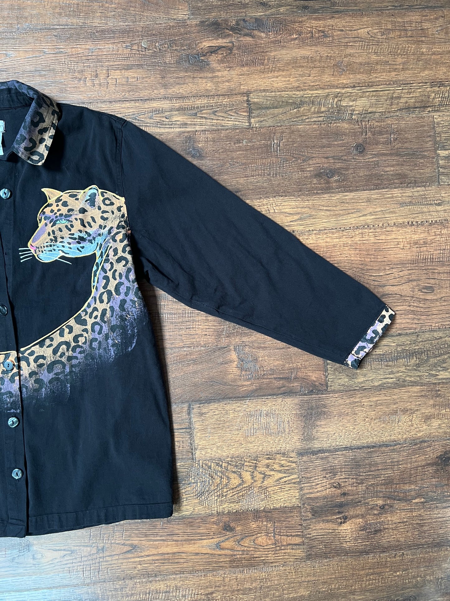 Vintage Clothing - Button Up Shirt - Hand Painted Leopard - Great Cavalier - Medium