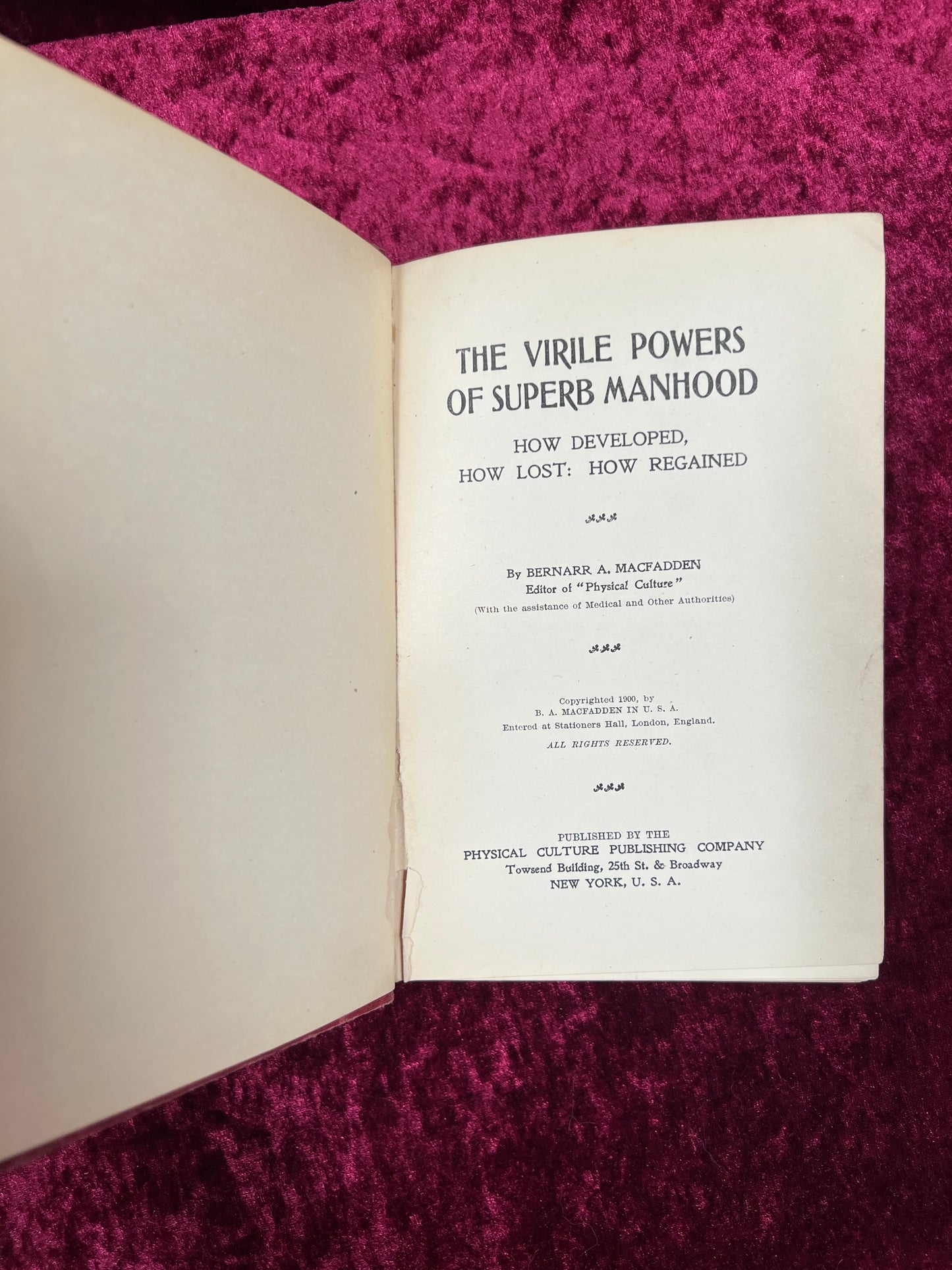Antique Hardcover Book - The Virile Powers of Superb Manhood - Bernarr A. Macfadden - 1900