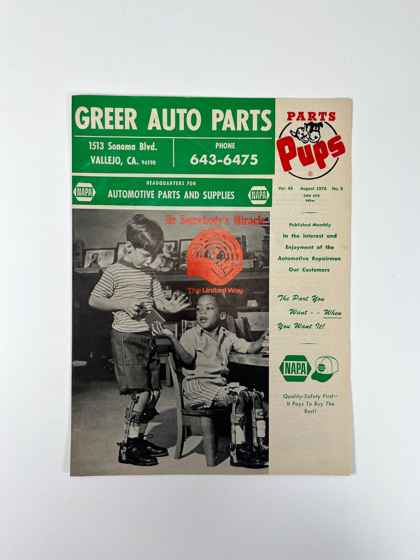 Vintage Ephemera - Magazine - Napa Parts & Pups - Greer Auto Parts - August 1976