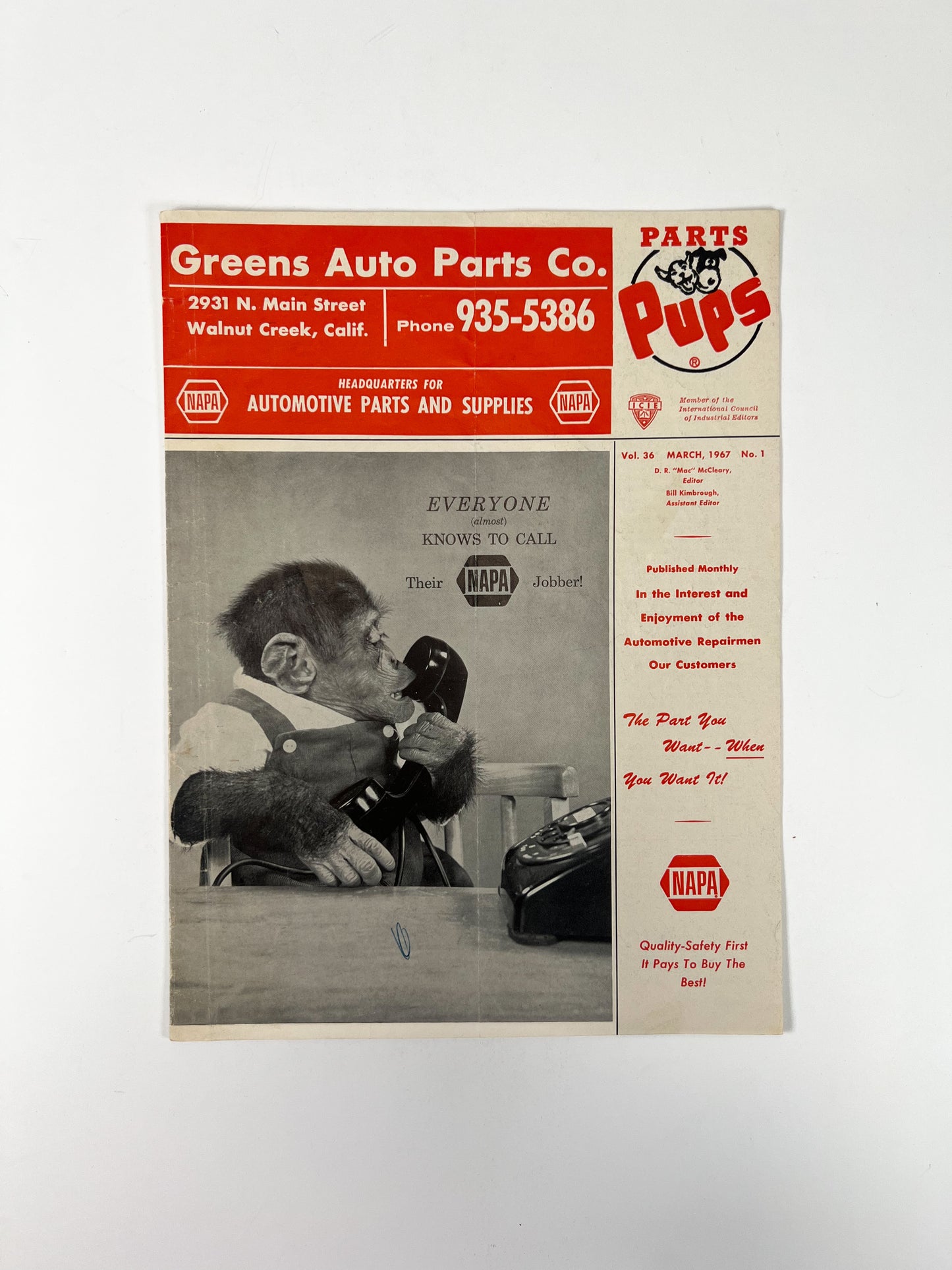 Vintage Ephemera - Magazine - Napa Parts & Pups - Greer Auto Parts - March 1967