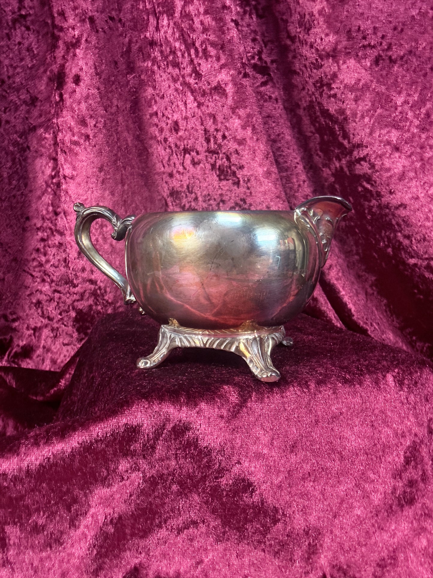 Vintage Silverplate Creamer β Apple Shaped Footed Pitcher