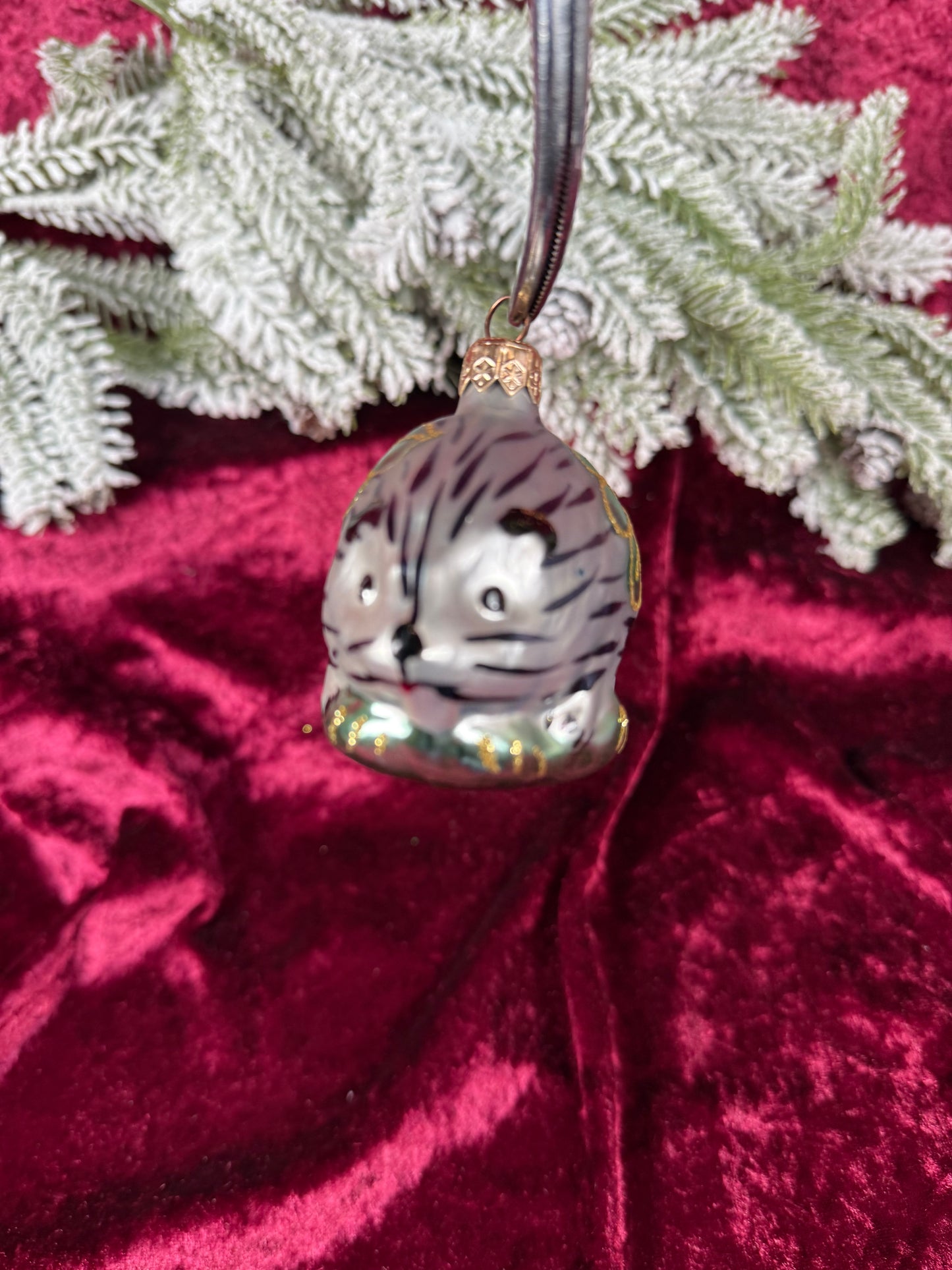 Vintage Christmas - Handblown Glass Ornament - Silver Hedgehog