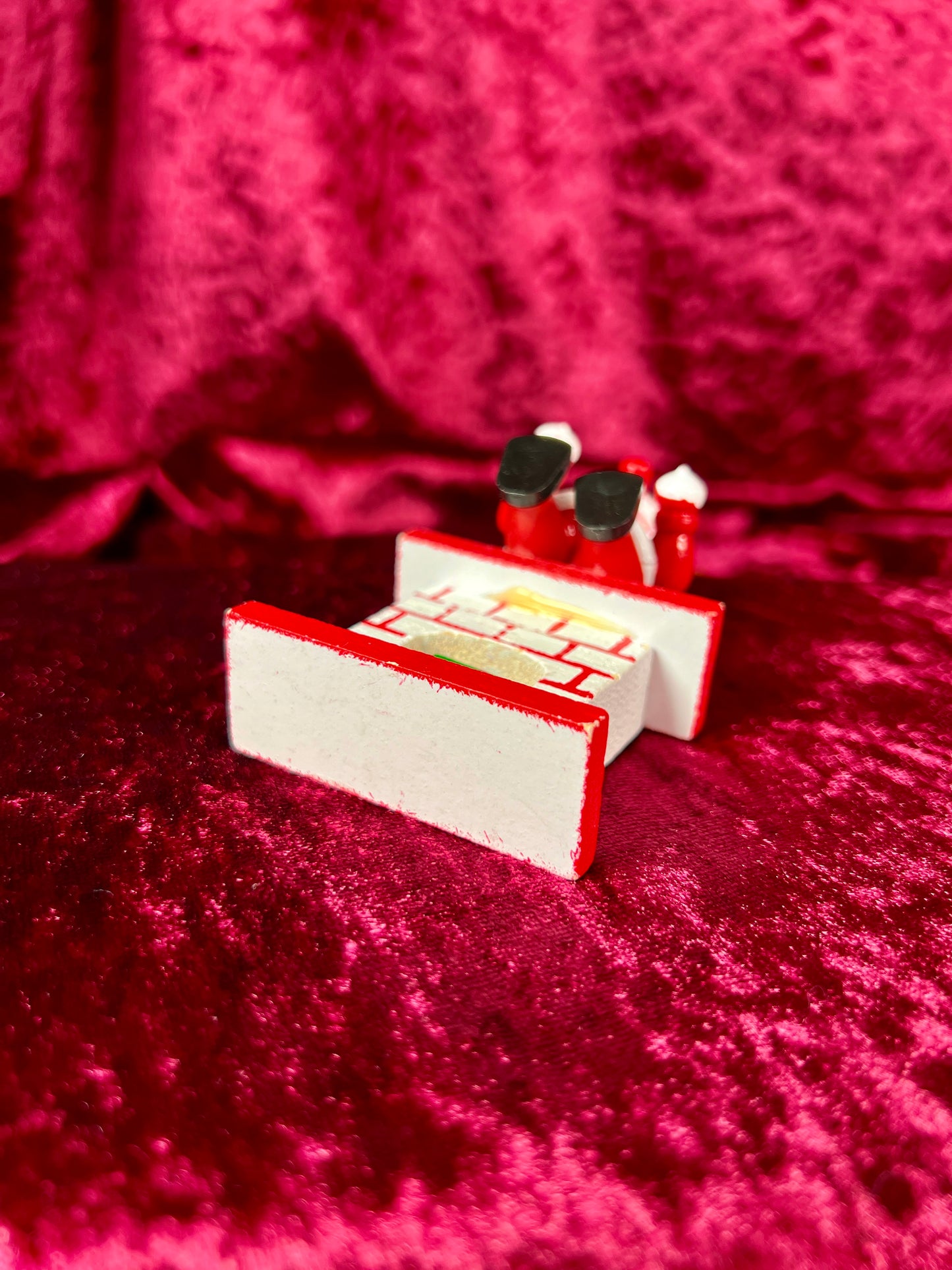 Vintage Christmas - Hand Painted Wood Ornament - Santa Claus Sitting On The Fireplace Mantle