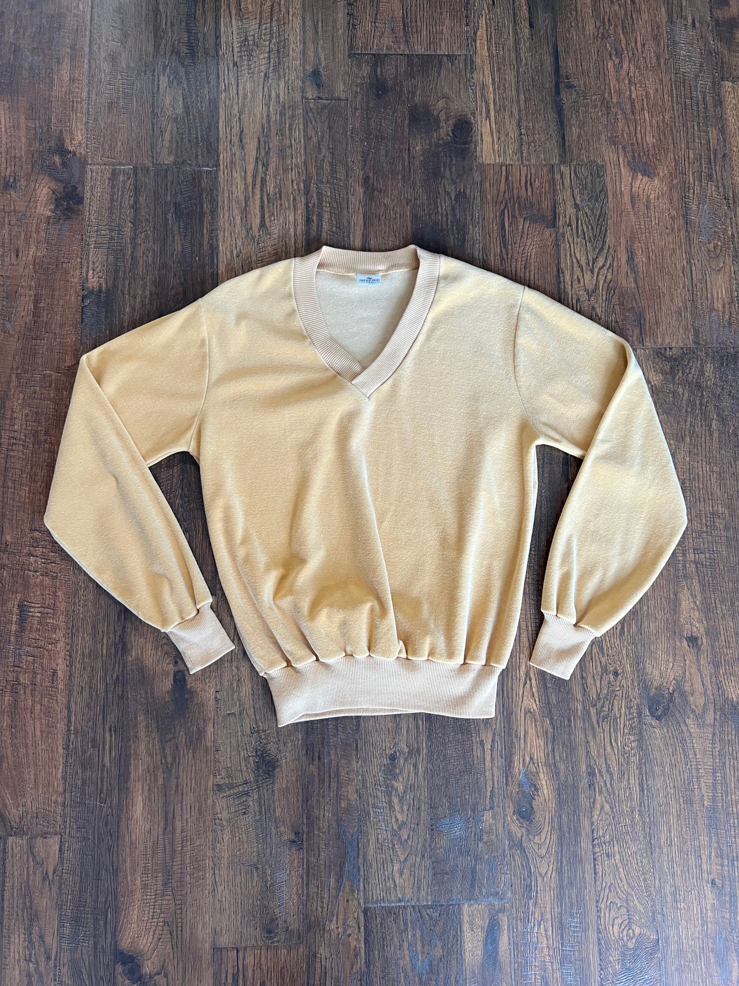 Vintage Clothing - V-Neck Velour Sweater - Mustard Yellow - Large - Regency