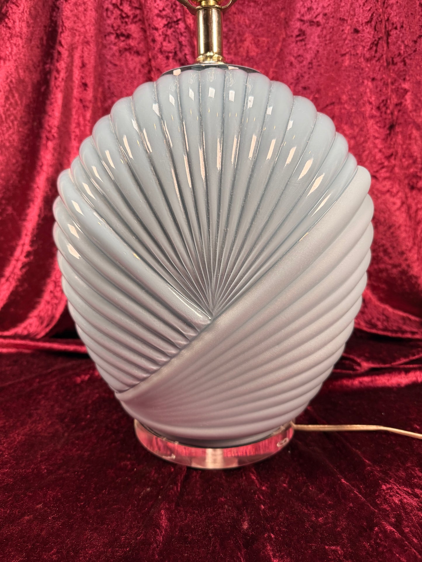 Vintage Lighting - Tabletop Lamp - 1980s Art Deco Revival Shell Pattern - Dusty Blue