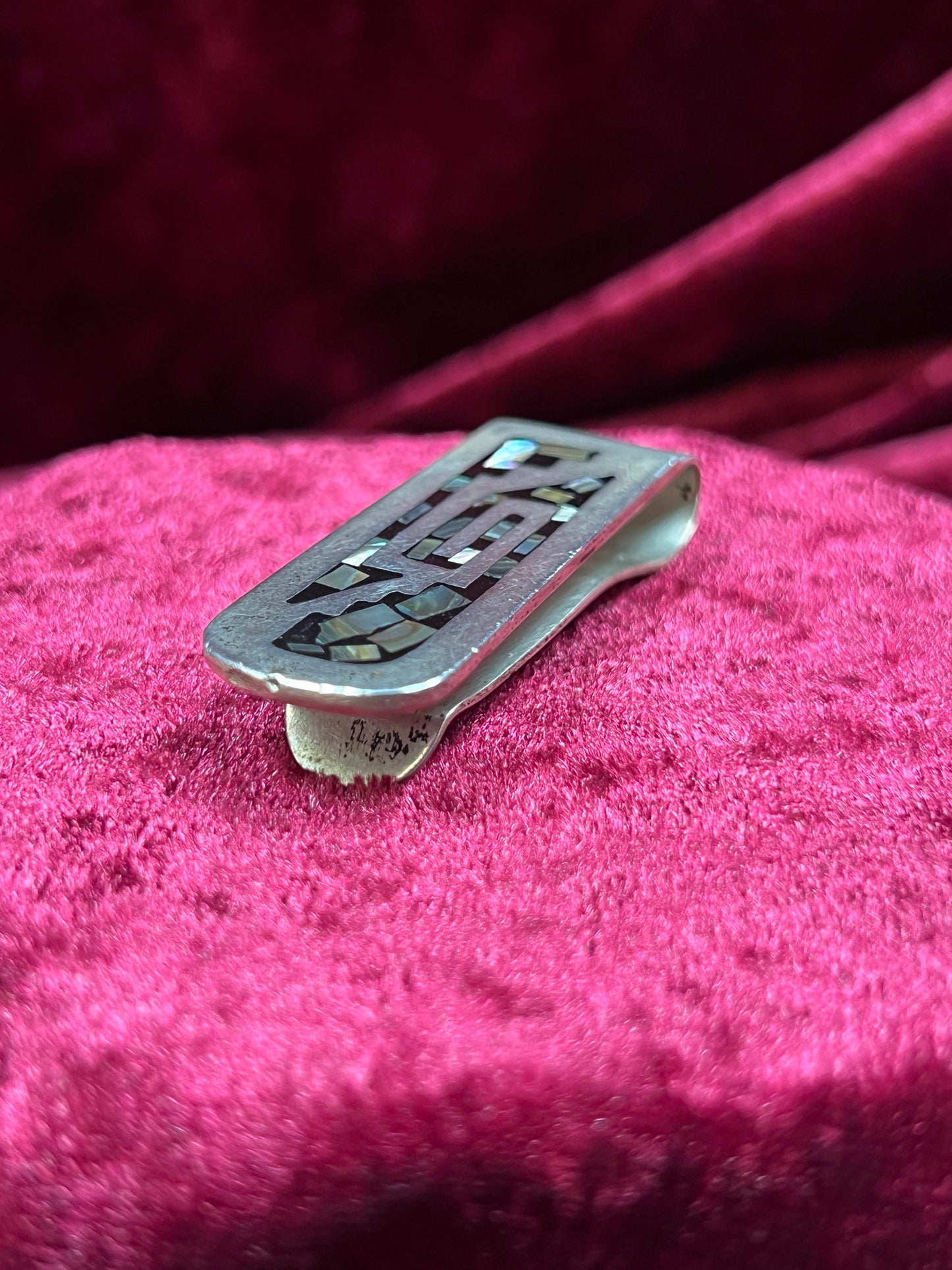 Vintage Accessories - Money Clip - 925 Sterling Silver with Inlaid Abalone Shell - Mexico