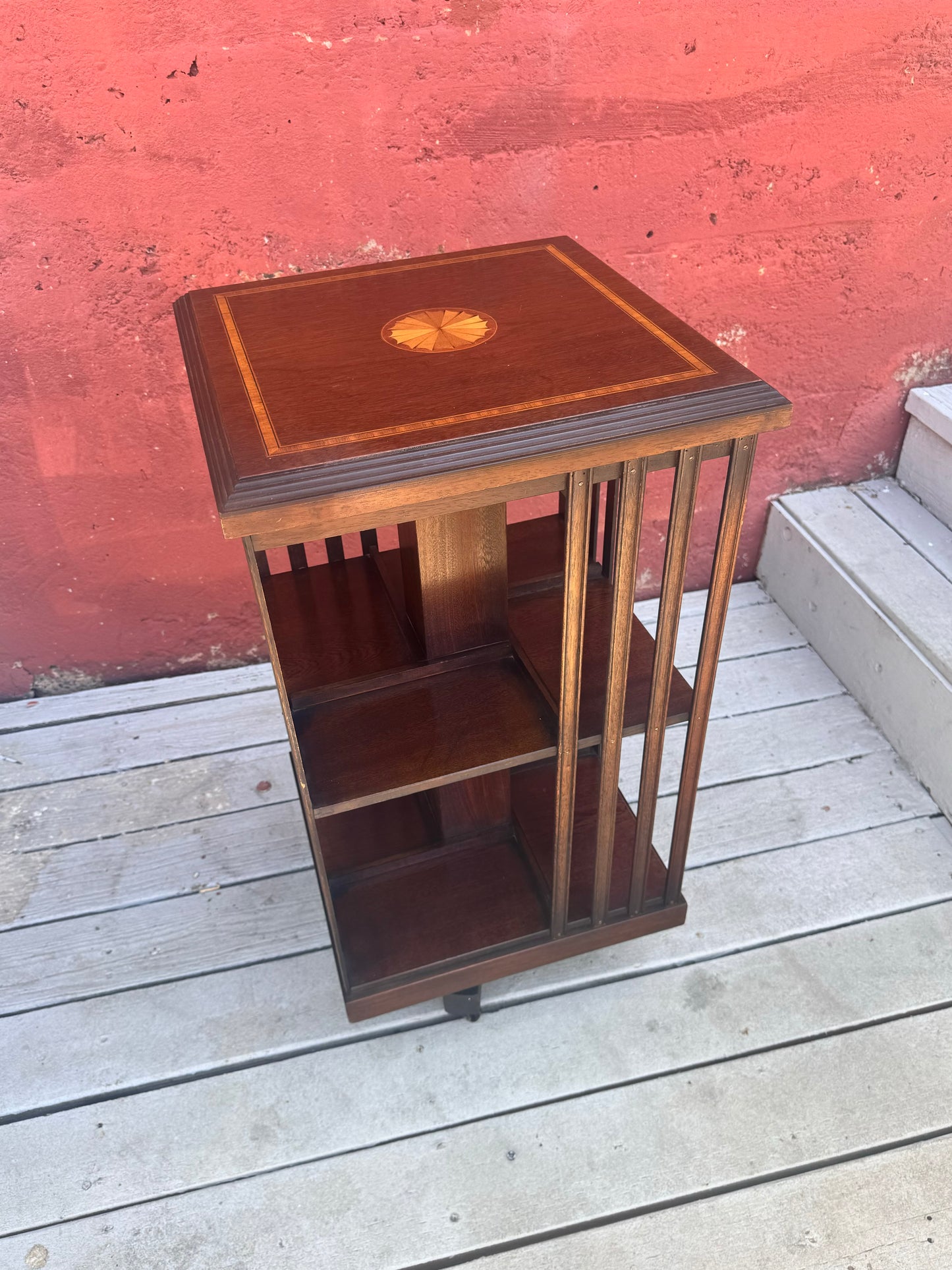 Antique Edwardian Whirling Barrister Bookcase with Inlay
