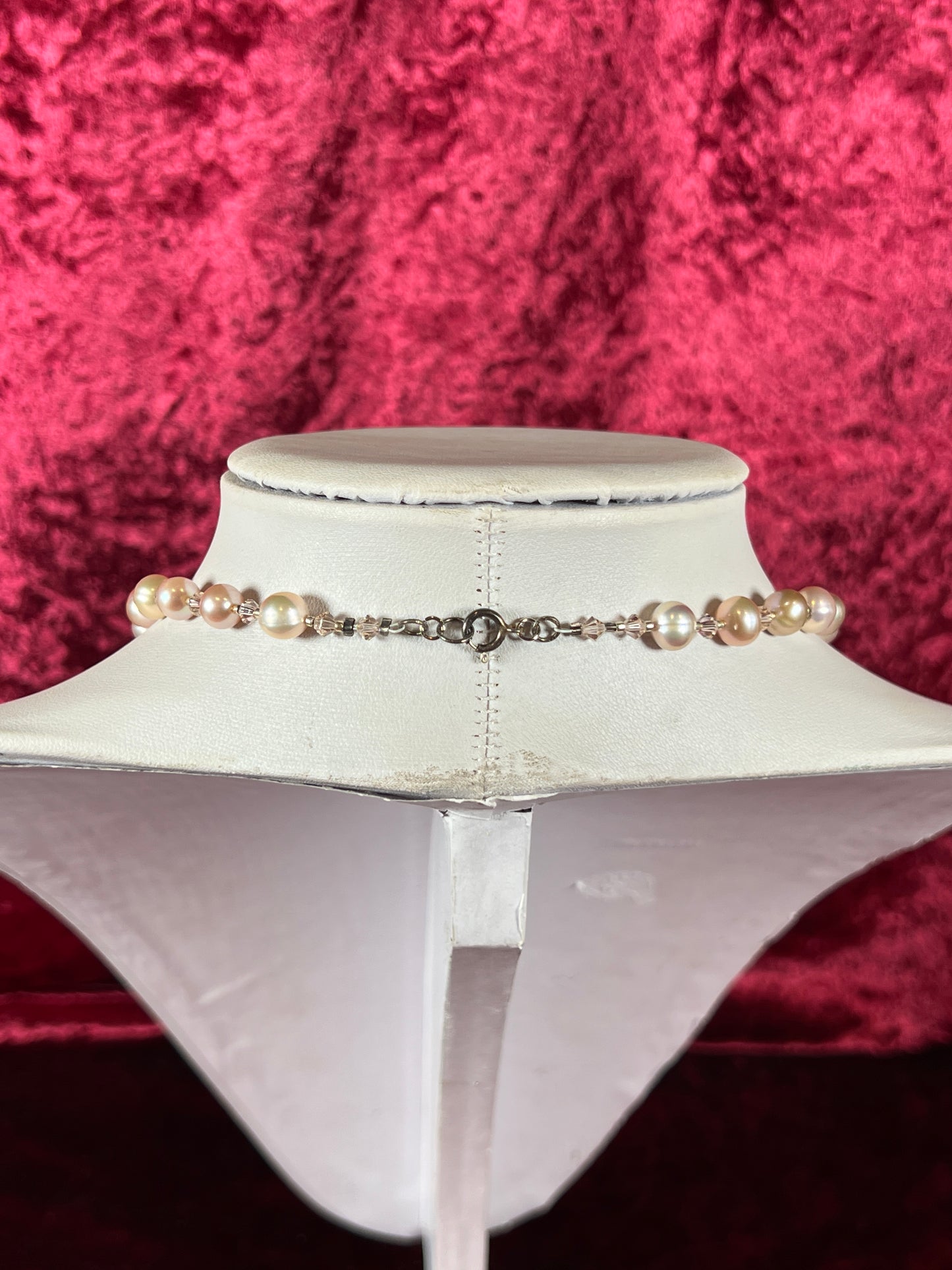 Vintage Jewelry - Beaded Necklace - Faux Pink Pearls and Crystal Beads - 17"