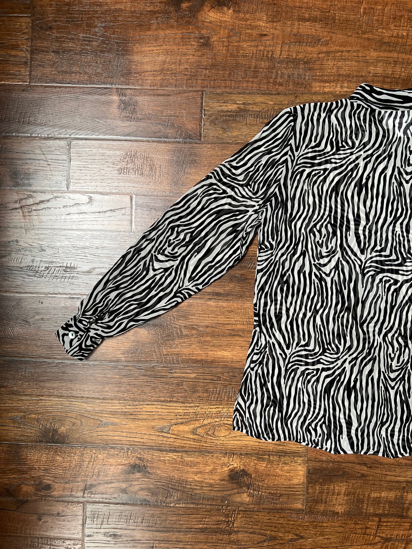 Vintage Clothing - Sheer Button Up Shirt - Zebra Print - 100% Silk - Small - Tess