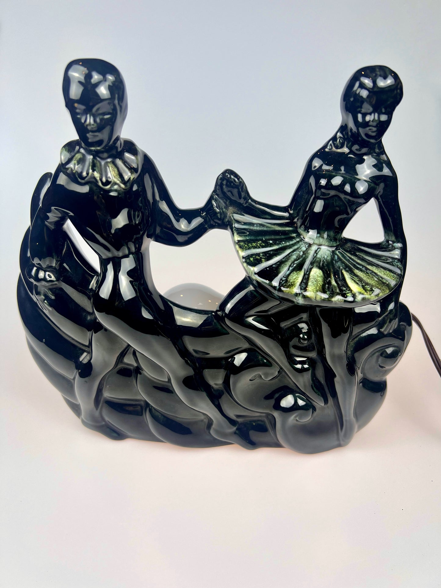 Vintage 1950s Maddox Ceramic TV Lamp | Black & Teal | Ballet Dancers