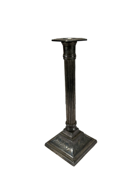 Vintage Silver-Plated Candlestick Holder - Neoclassical Corinthian Column - 11"