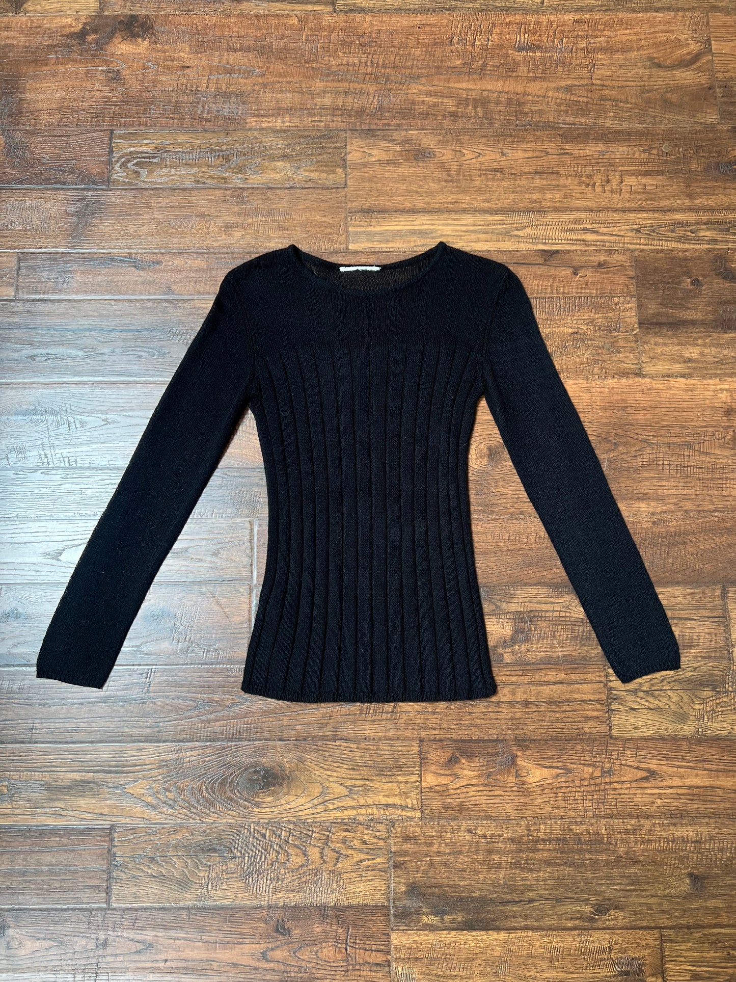 Vintage Clothing - Knit Long Sleeve Top - See Through Shoulders - Black - Small