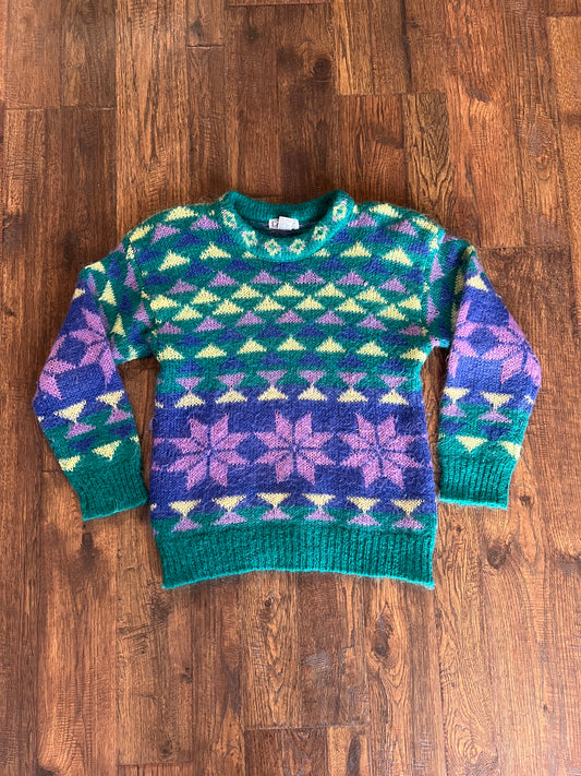 Vintage Clothing - Knit Pullover Sweater - All Over Geometric Pattern  - Gallagher - Small