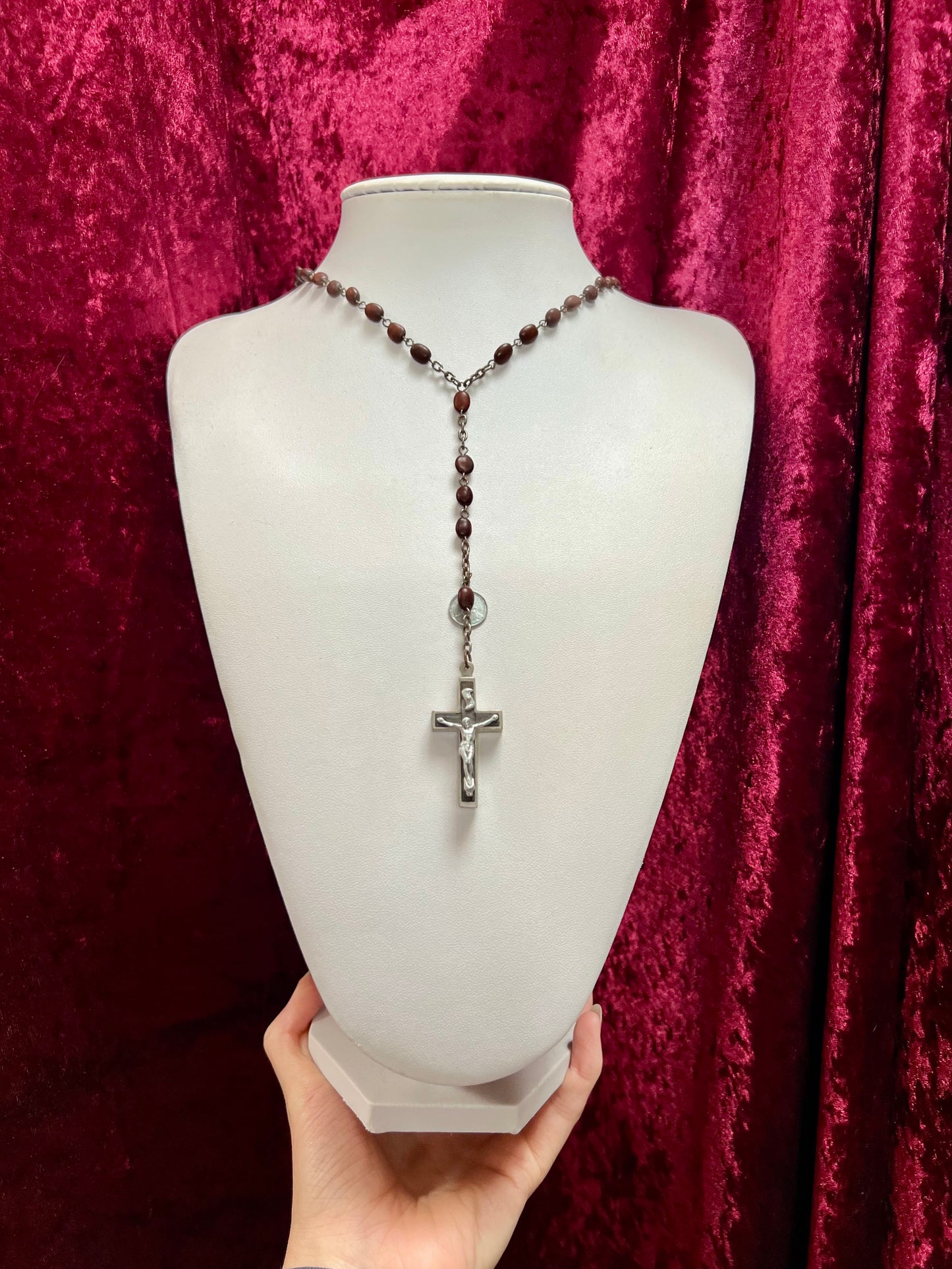 Antique Religio - Rosary Bead Necklace - Hinged Crucifix - Ex Terra Catacombarum