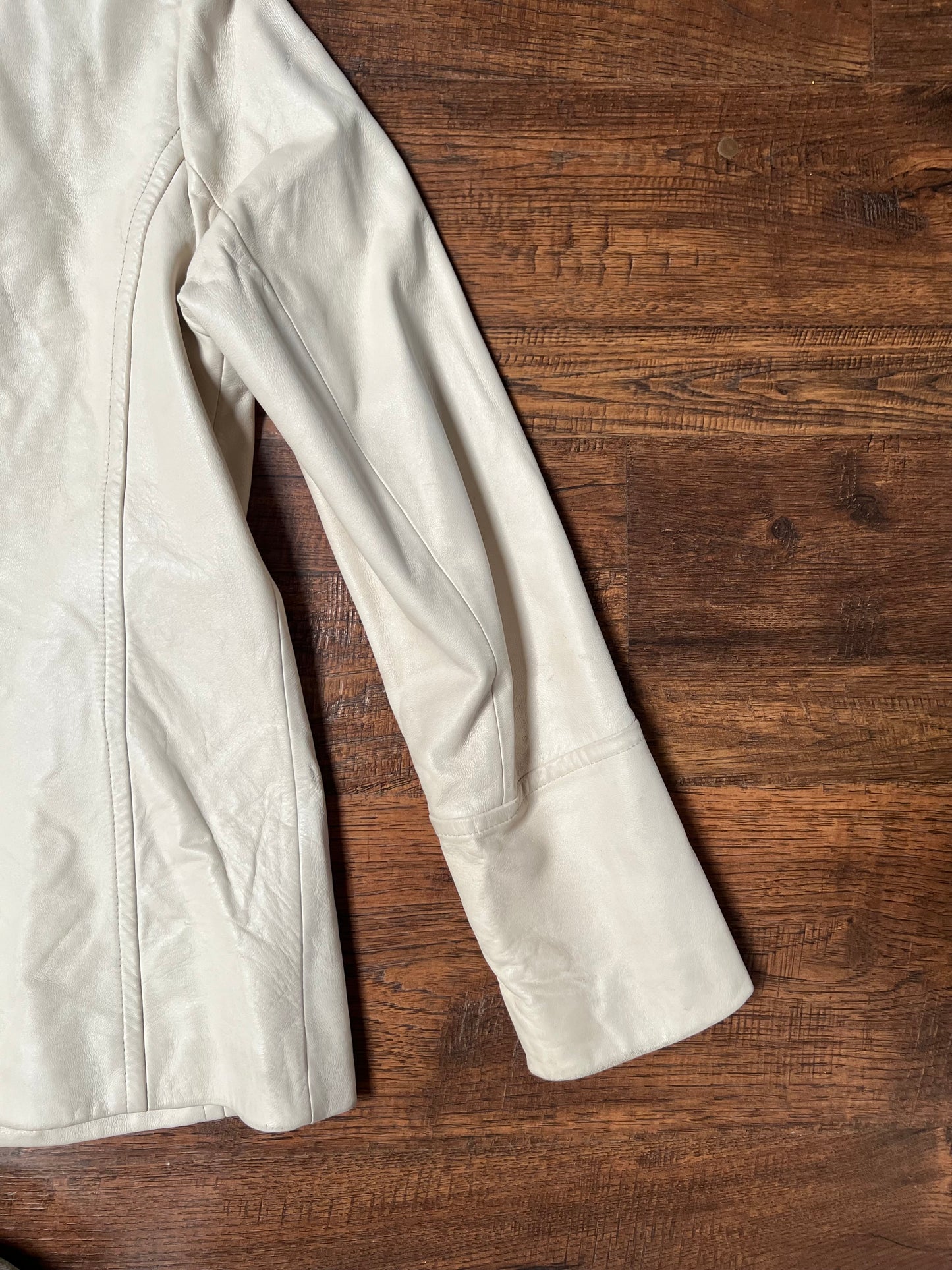 Vintage Clothing - Genuine Leather Racer Jacket - Cream White - Brown Lining - Small - Wilsons Leather Pelle Studio