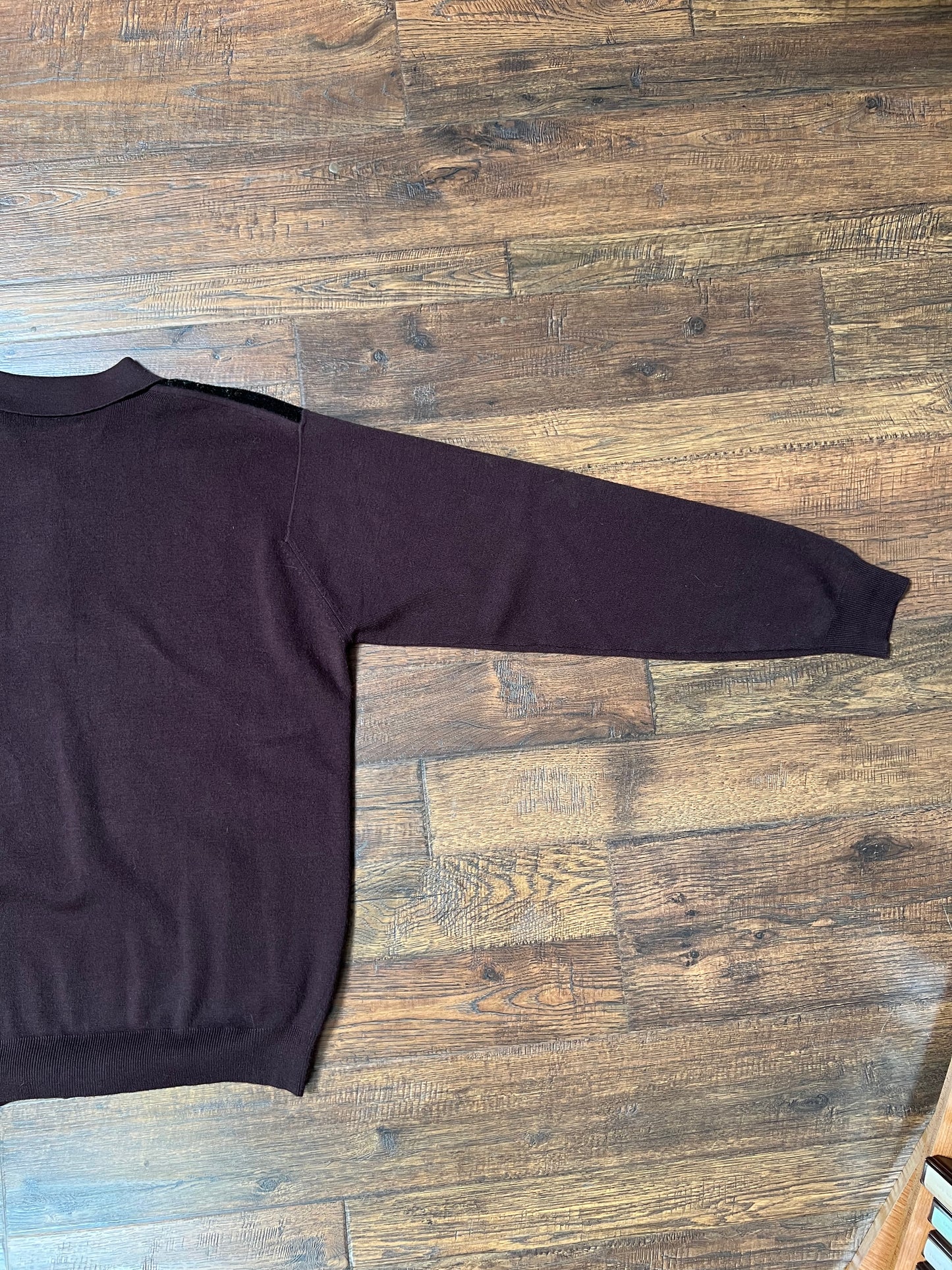 Vintage Clothing - Long Sleeve Polo Shirt - Brown Velour - Cigar Couture - Medium