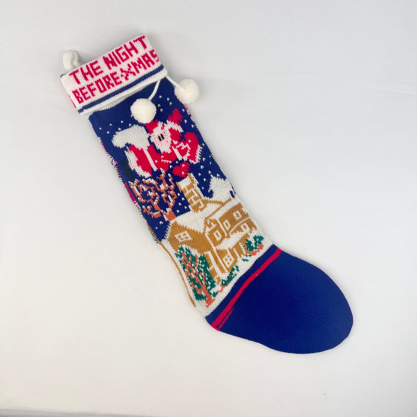 Vintage Christmas Decor - Knit Stocking - The Night Before Christmas - Navy Blue