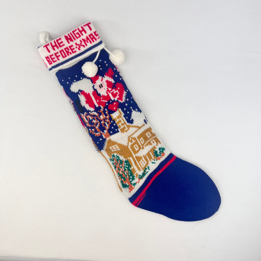 Vintage Christmas Decor - Knit Stocking - The Night Before Christmas - Navy Blue