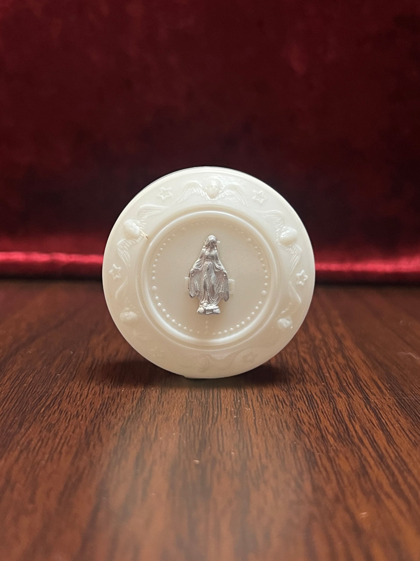 Vintage Trinket Box - Rosary Box - Silver Holy Mary - Winged Angel Design - Made in Italy