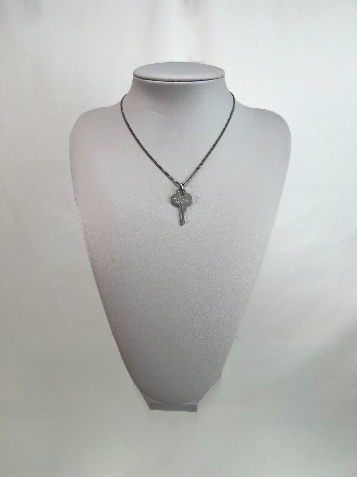 Vintage Jewelry - Pendant Necklace - Silver Tone Cable Chain - Old Tele-Lock Co. Key