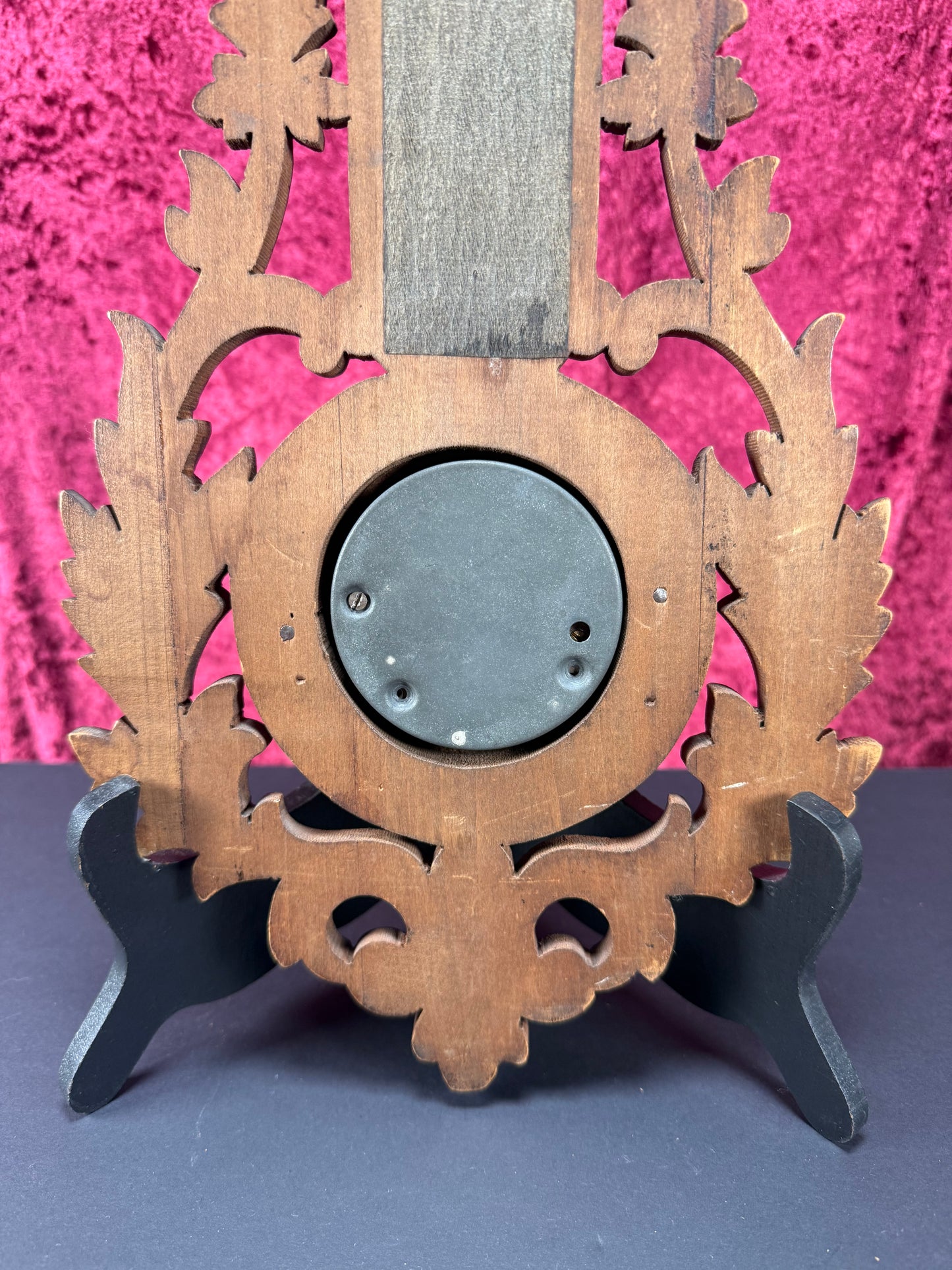Antique Wall Decor - Hand Carved Dark Wood Thermometer - Black Forest Style - Denmark