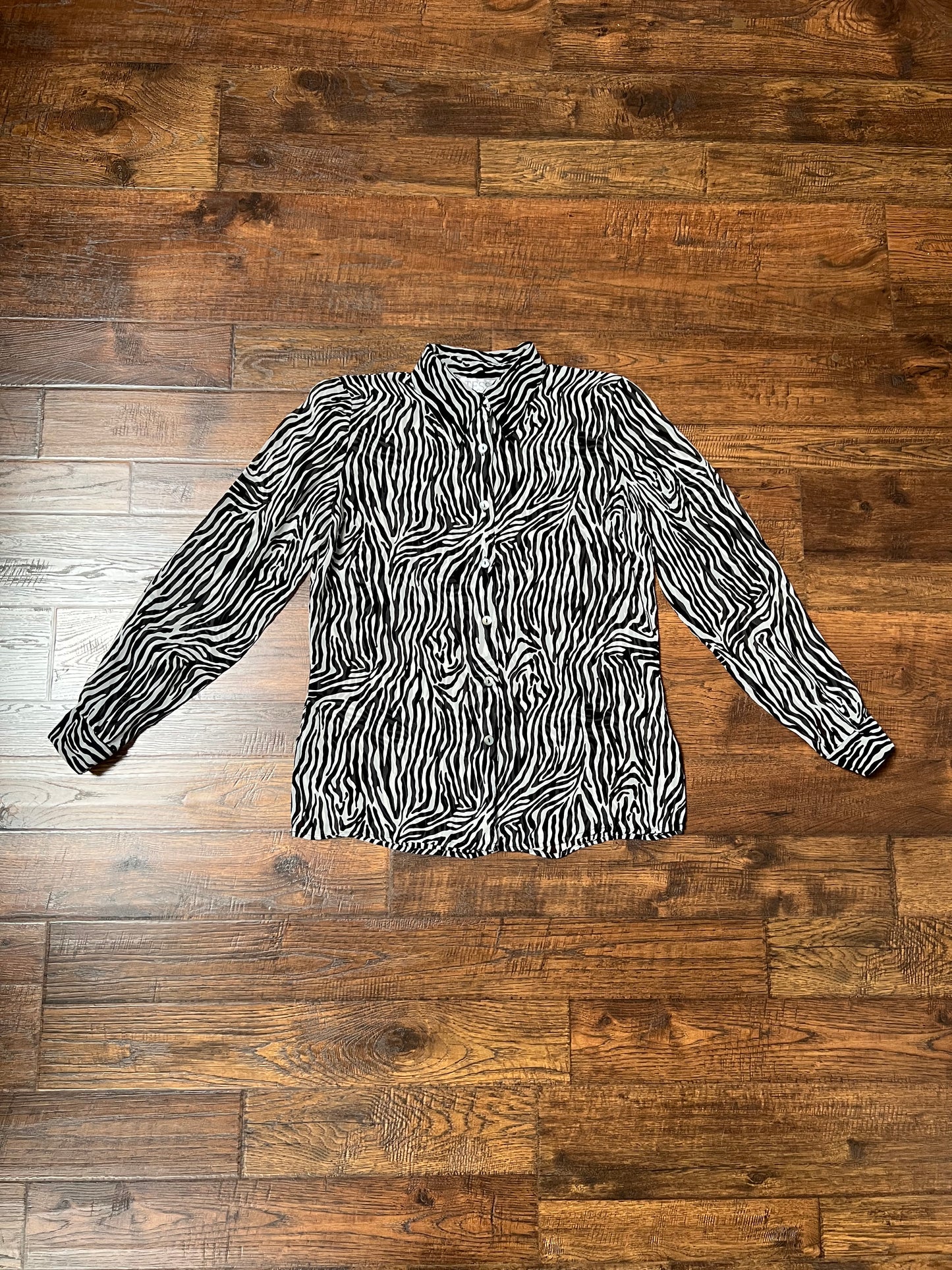 Vintage Clothing - Sheer Button Up Shirt - Zebra Print - 100% Silk - Small - Tess