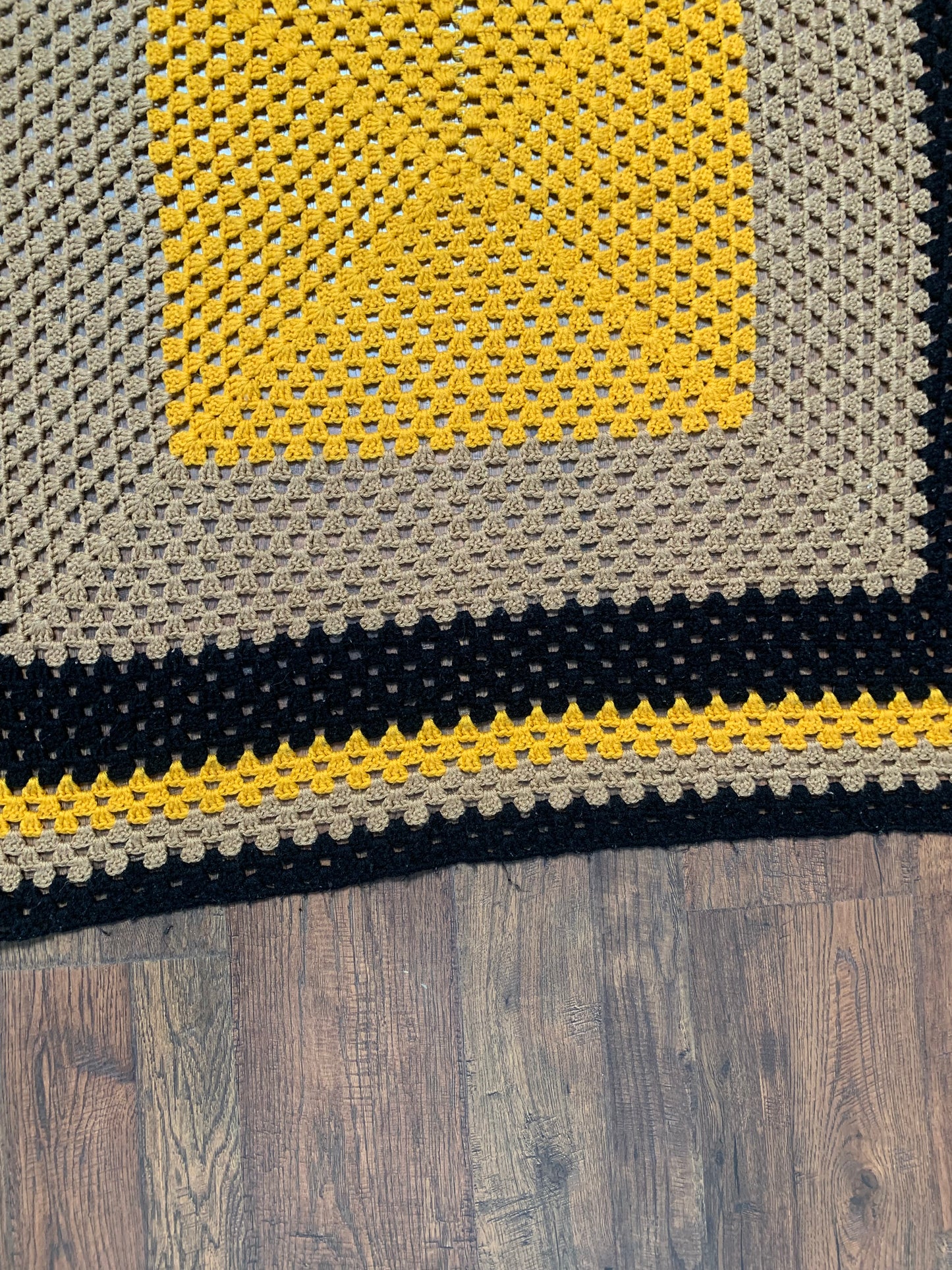 Vintage Crochet Afghan Throw Blanket - Halloween Orange, Black, and Brown