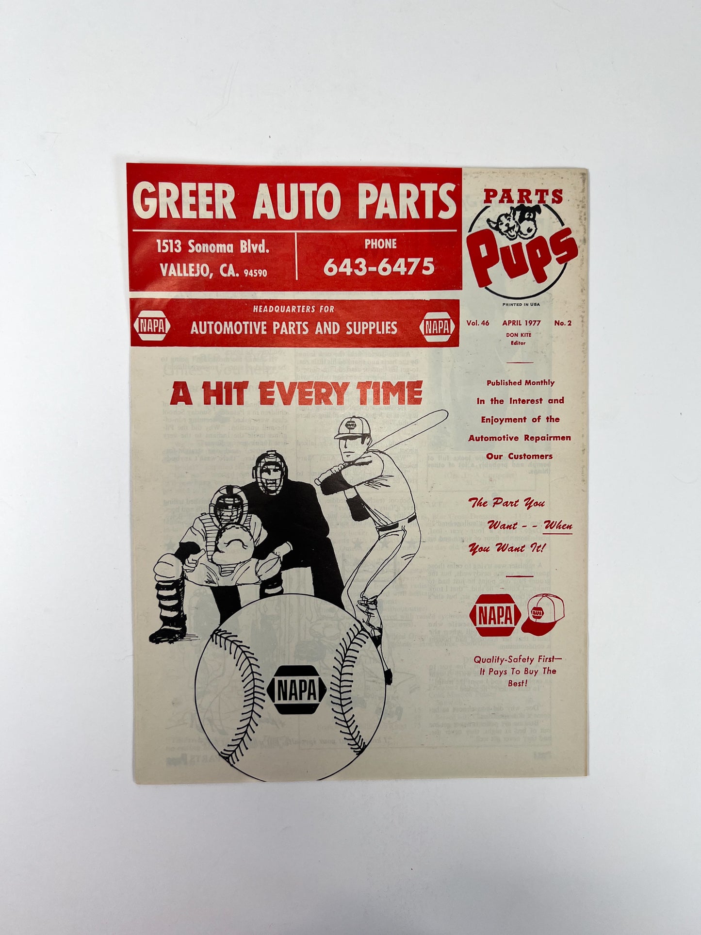 Vintage Ephemera - Magazine - Napa Parts & Pups - Greer Auto Parts - April 1977