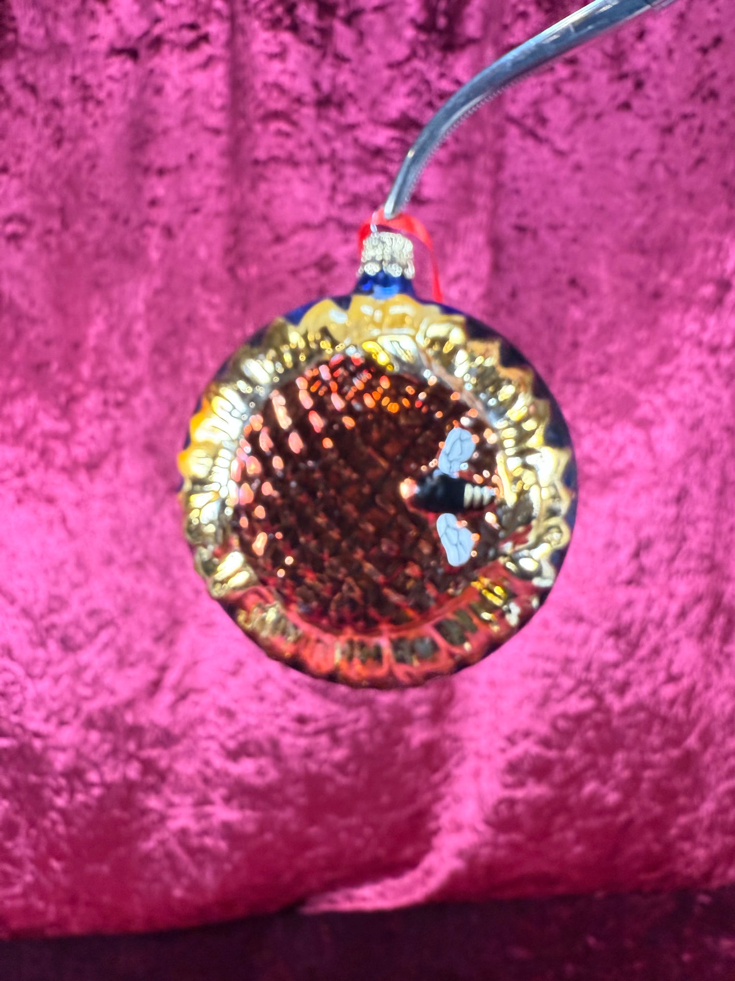 Vintage Christmas - Handblown Glass Ornament - Bumble Bee on Sunflower - Czech Republic