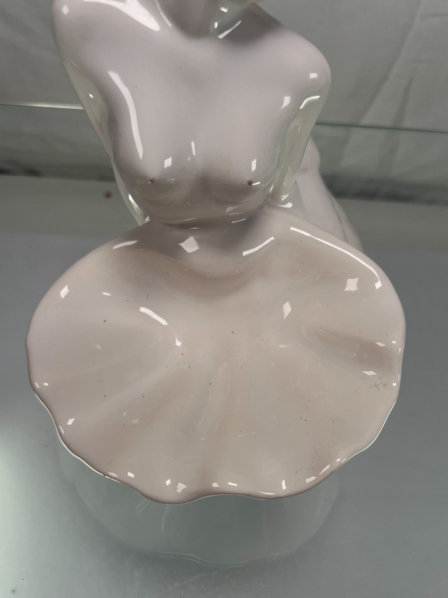 Vintage Trinket Dish - Nude Mermaid Holding a Shell - White - 1977