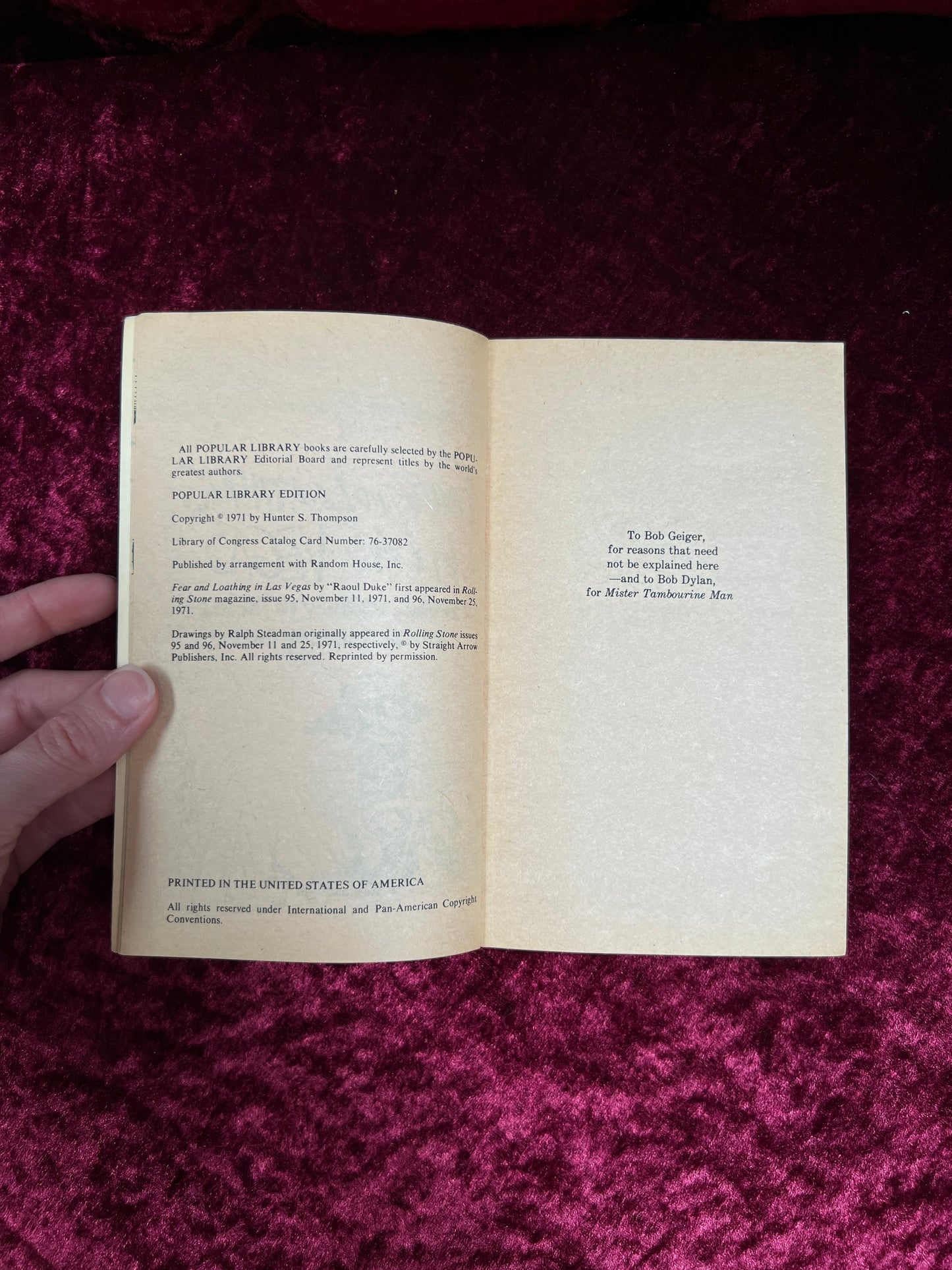 Vintage Paperback Book - Fear and Loathing in Las Vegas - Hunter S. Thompson - Popular Library 1971