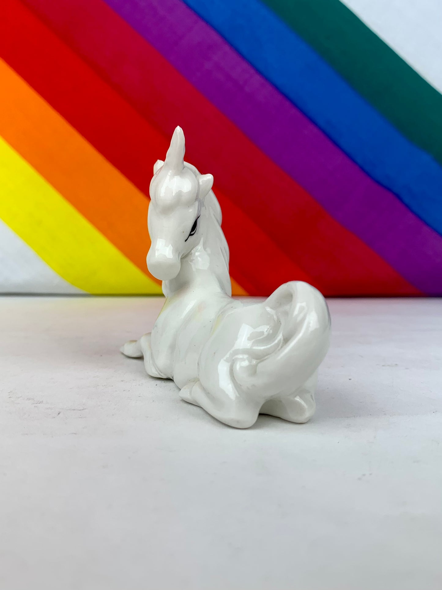 Vintage 1980's Ceramic Unicorn Figurine Trio - Made In Taiwan