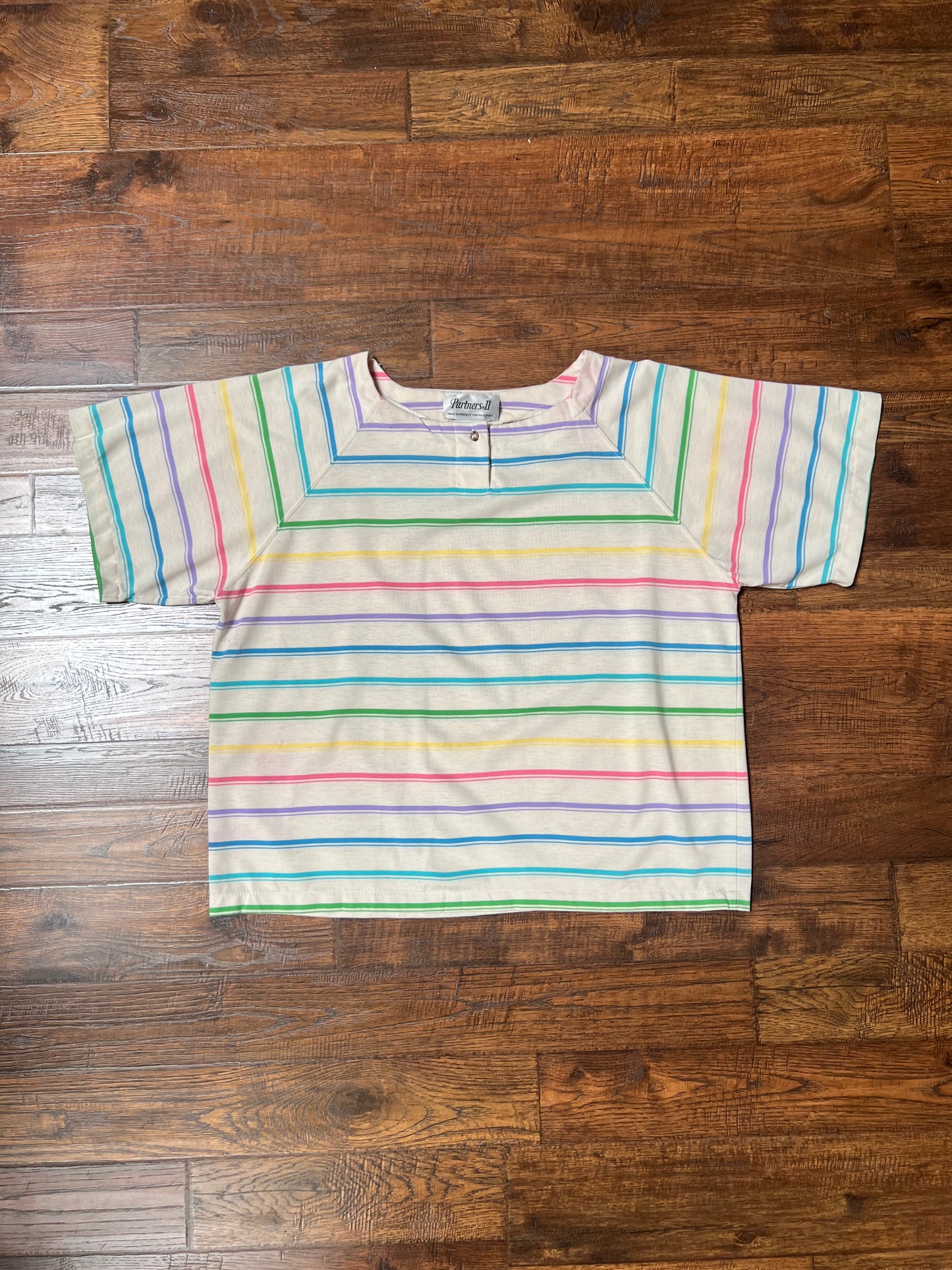 Vintage Clothing - Relaxed Fit T-Shirt - Multicolor Pastel Horizontal Stripes - Partners II - Large