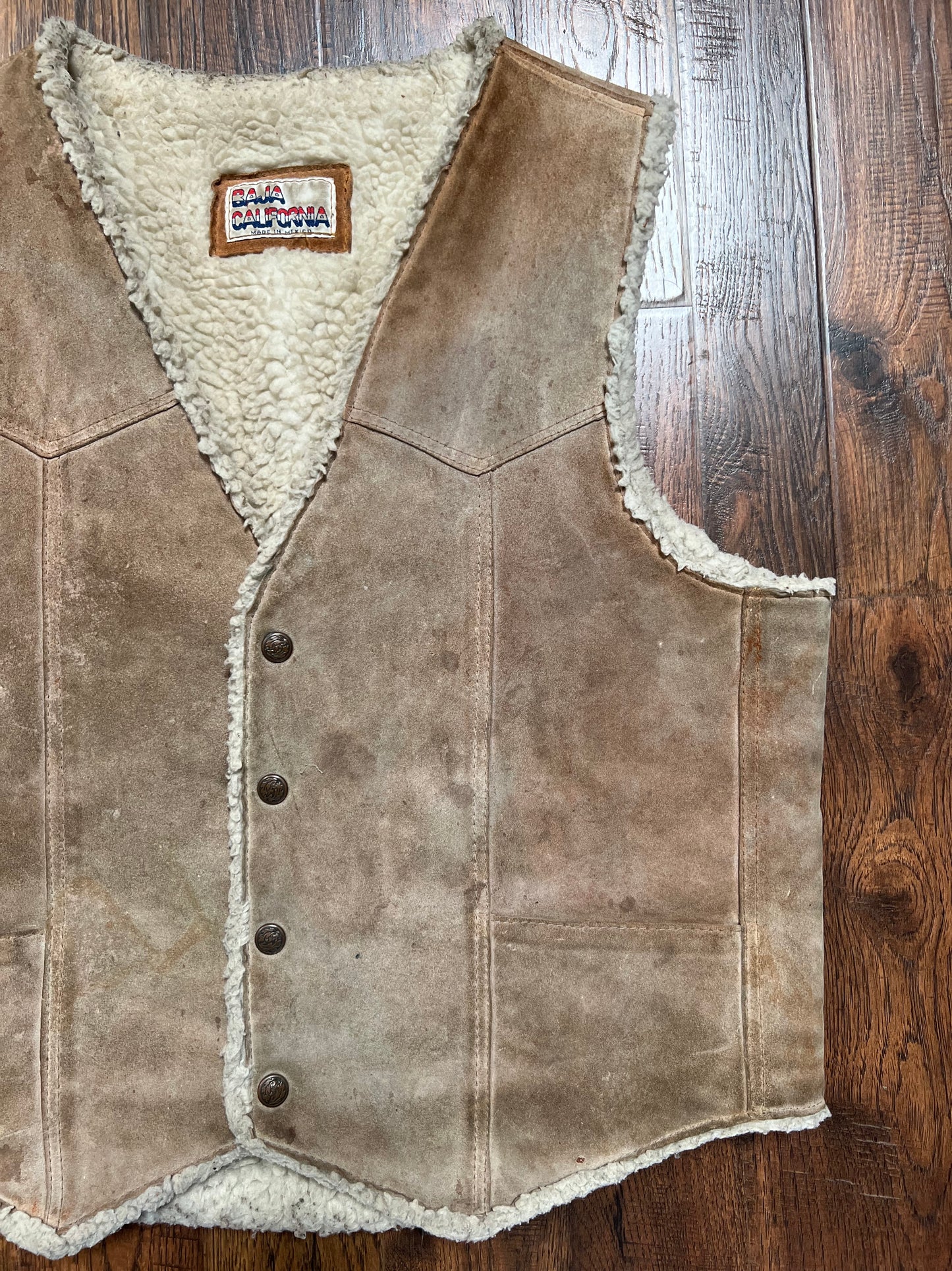 Vintage Clothing - Suede Sherpa Lined Vest - Tan - Baja California - Medium
