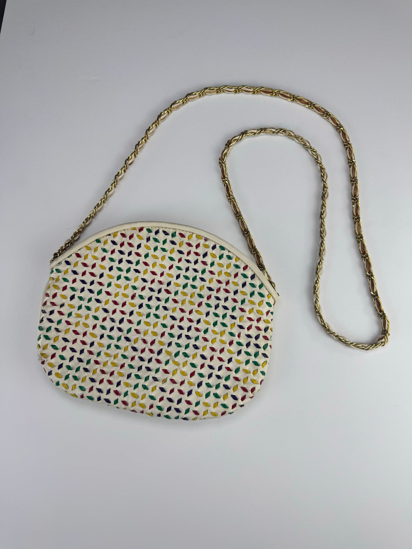 Vintage Crossbody Purse by Saddle River | White Leather w/ Colorful Details