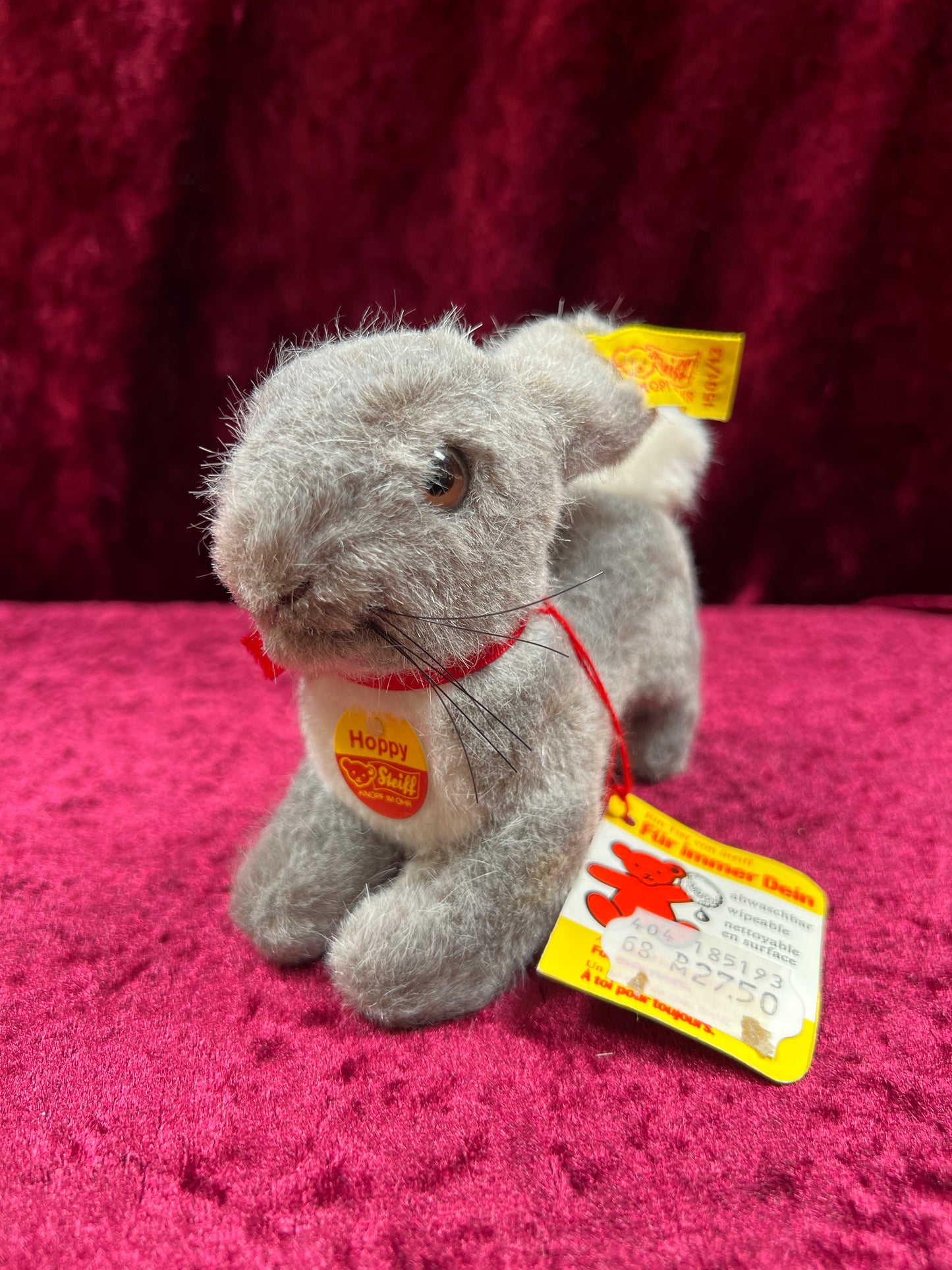 Vintage Collectibles - Miniature Stuffed Toy - Hoppy the Bunny - Plush Gray - 150/13 - Steiff