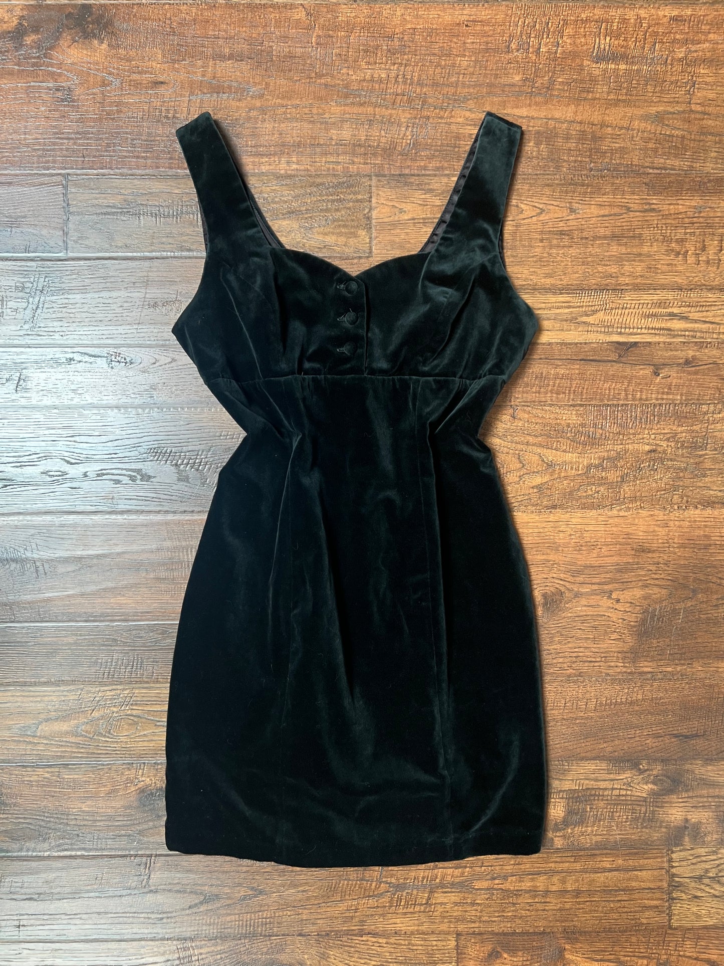 Vintage Clothing - Mini Dress - Sweetheart Neckline - Black Velvet - Small - Guess