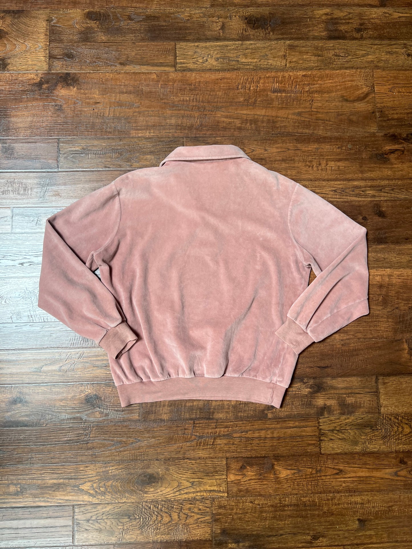 Vintage Clothing - Long Sleeve Velour Polo - Light Pink with Double Stripes - Bruce Hunt Made In U.S.A - Large