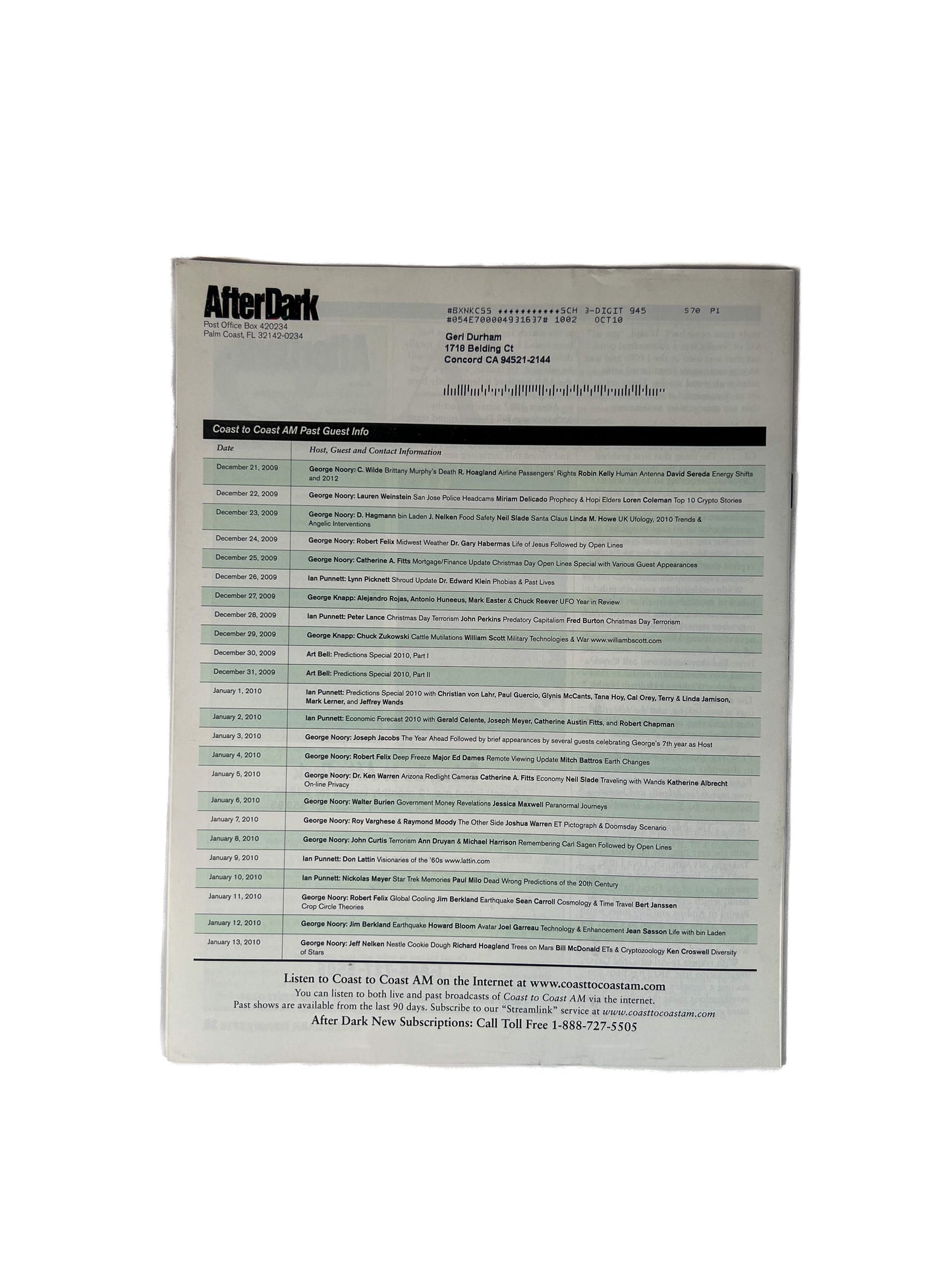 Ephemera - After Dark Coast to Coast AM Magazine - Parallel Universes - February 2010