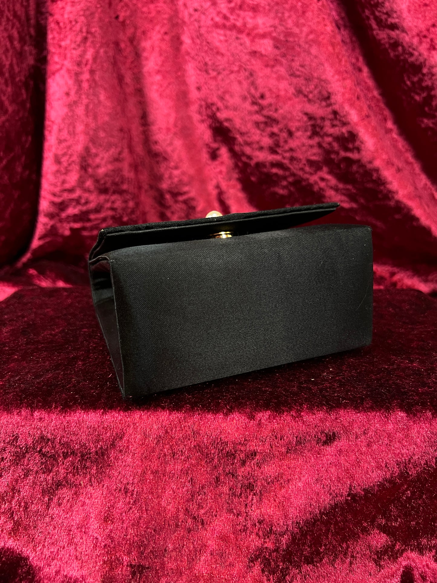 Vintage La Regale Satin Evening Bag - Faux Pearl Clasp Black Crossbody Purse